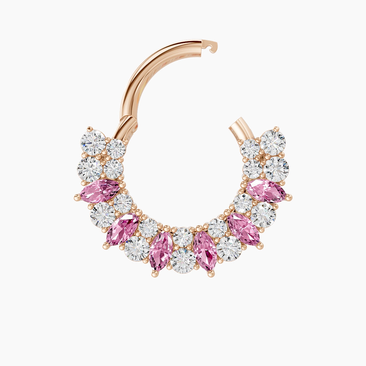 Reina | 18k Rose Gold 8 mm Pink Sapphire & Diamond Daith Piercing