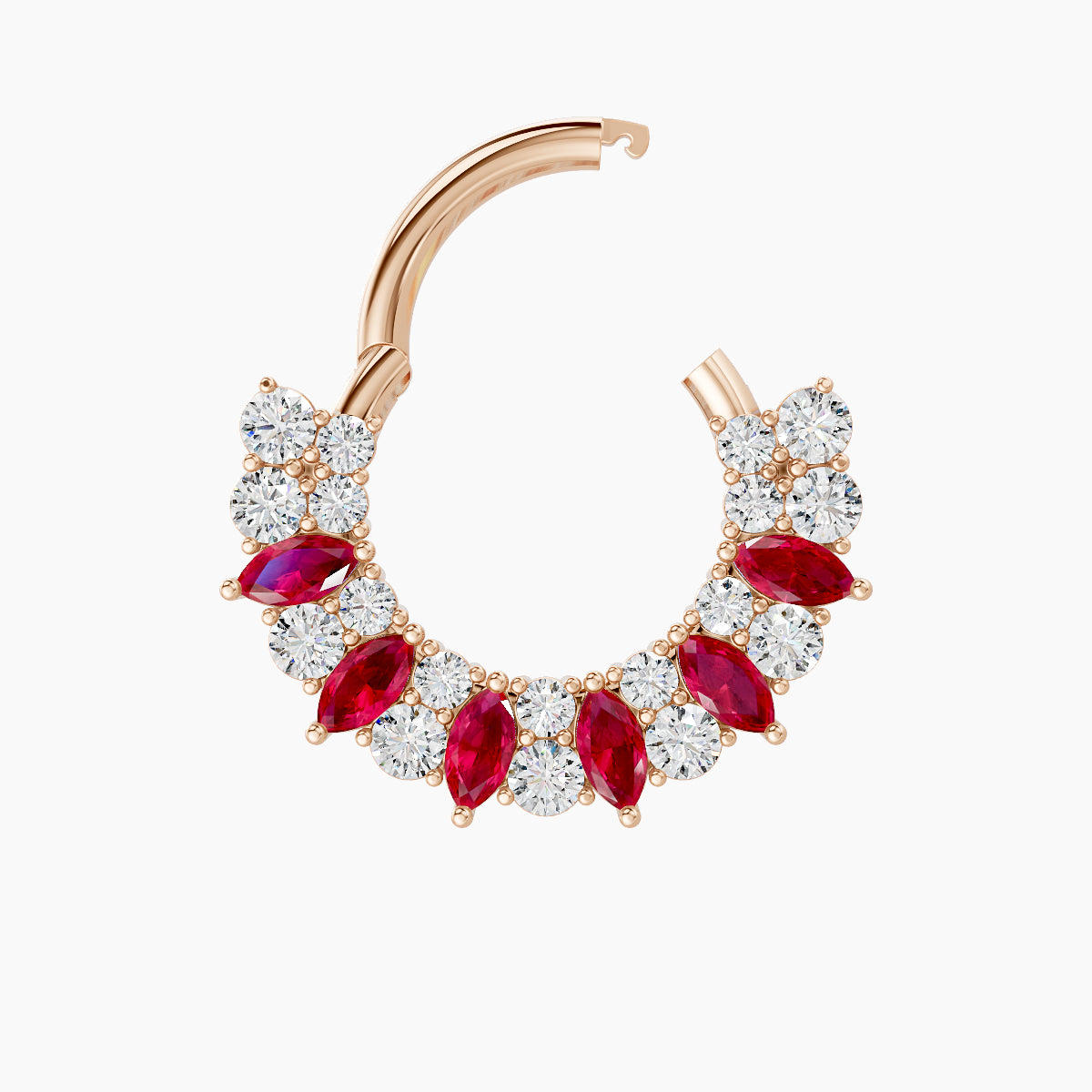 Reina | 18k Rose Gold 8 mm Ruby & Diamond Daith Piercing