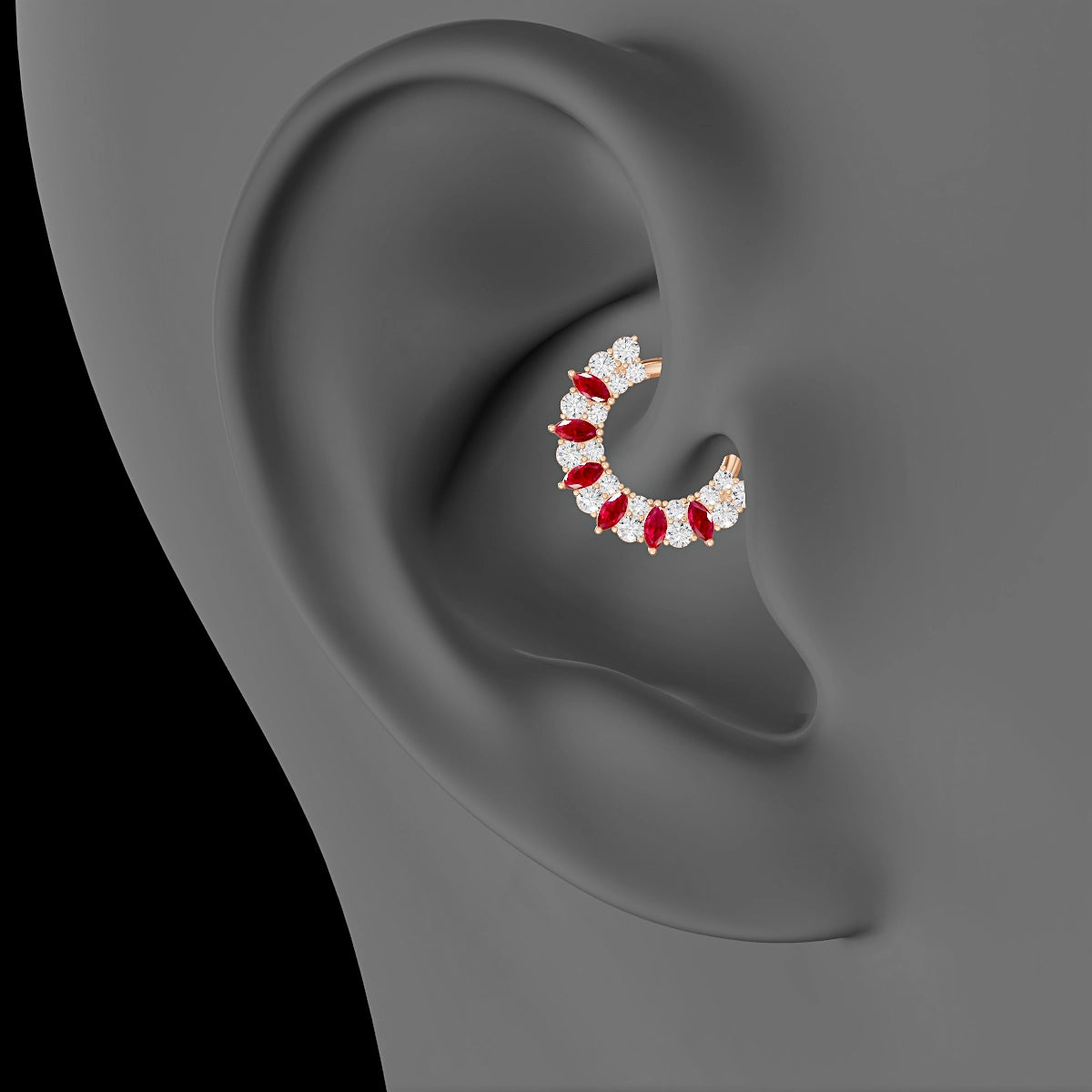 Reina | 18k Rose Gold 8 mm Ruby & Diamond Daith Piercing