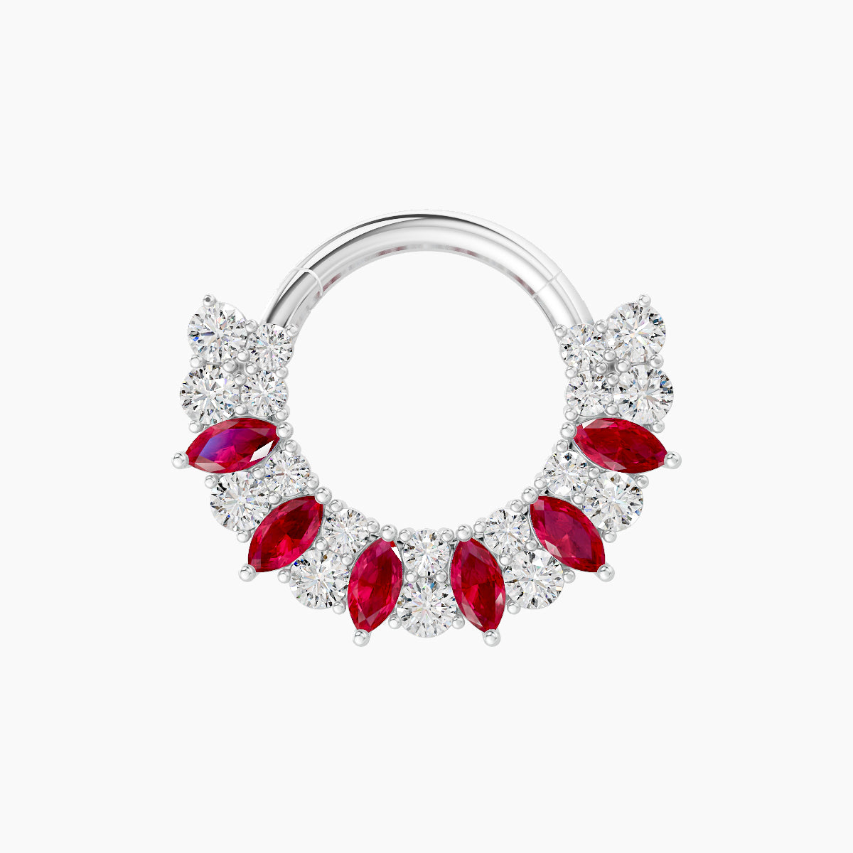 Reina | 18k White Gold 8 mm Ruby & Diamond Daith Piercing