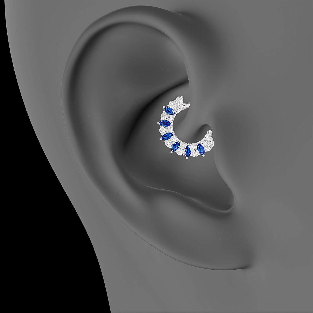 Reina | 18k White Gold 8 mm Sapphire & Diamond Daith Piercing