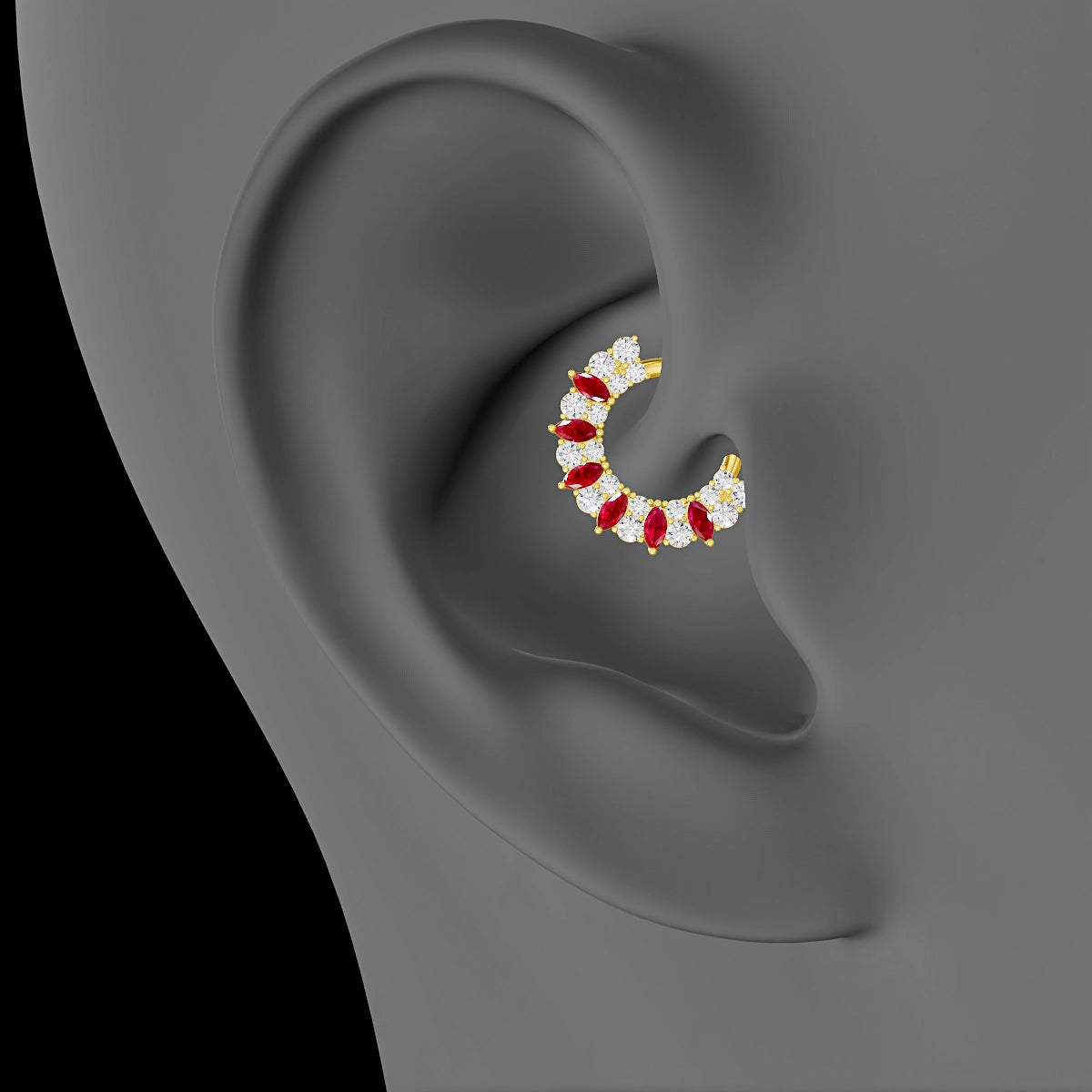 Reina | 18k Yellow Gold 8 mm Ruby & Diamond Daith Piercing