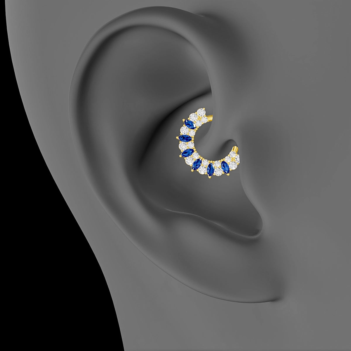 Reina | 18k Yellow Gold 8 mm Sapphire & Diamond Daith Piercing