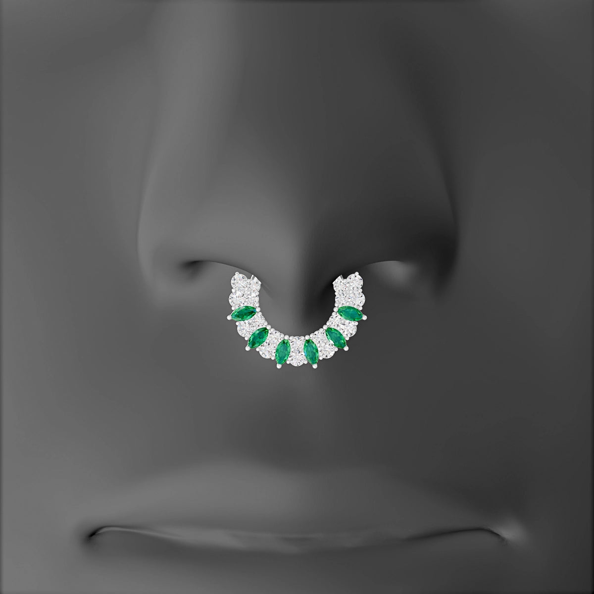 Reina | 18k White Gold 8 mm Emerald & Diamond Septum Piercing