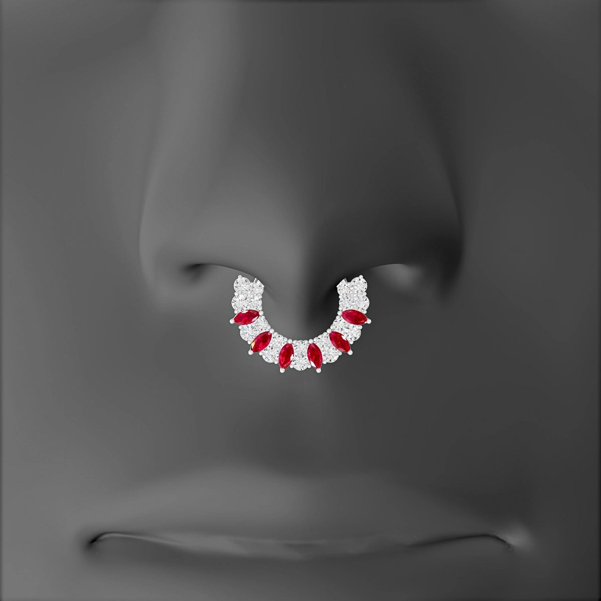 Reina | 18k White Gold 8 mm Ruby & Diamond Septum Piercing