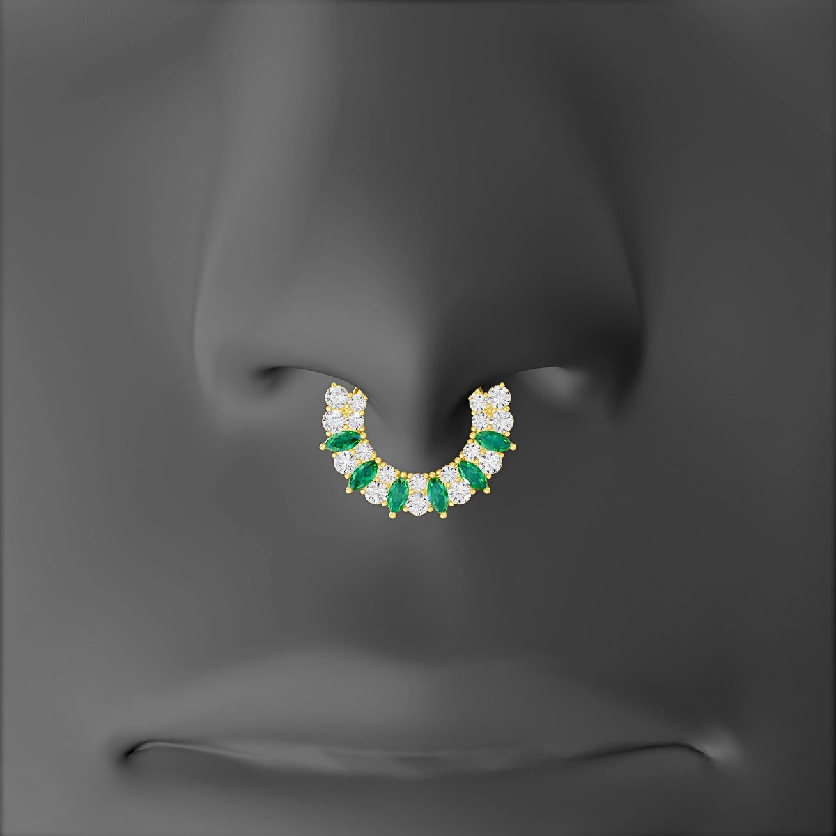 Reina | 18k Yellow Gold 8 mm Emerald & Diamond Septum Piercing