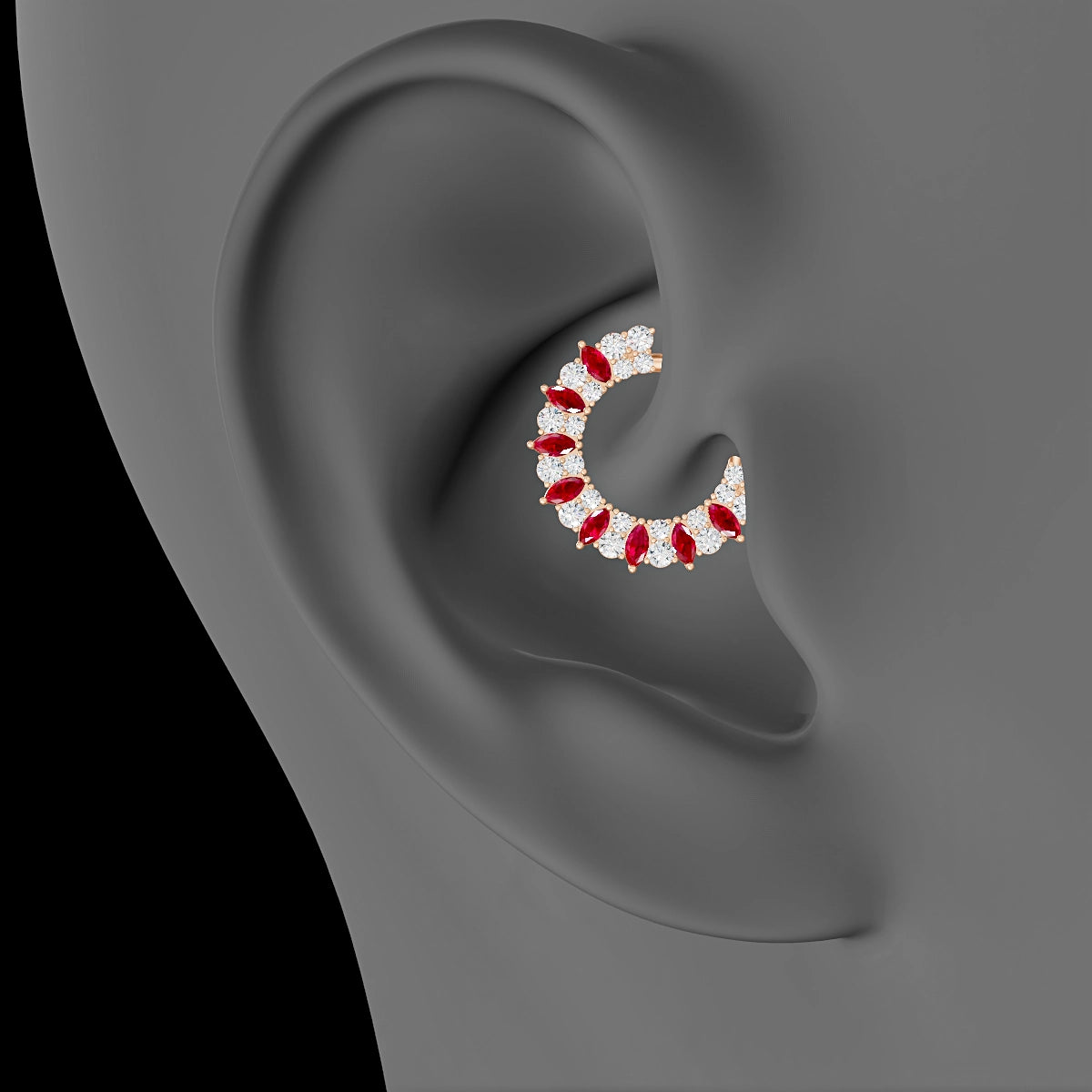 Reina | 18k Rose Gold 9.5 mm Ruby & Diamond Daith Piercing