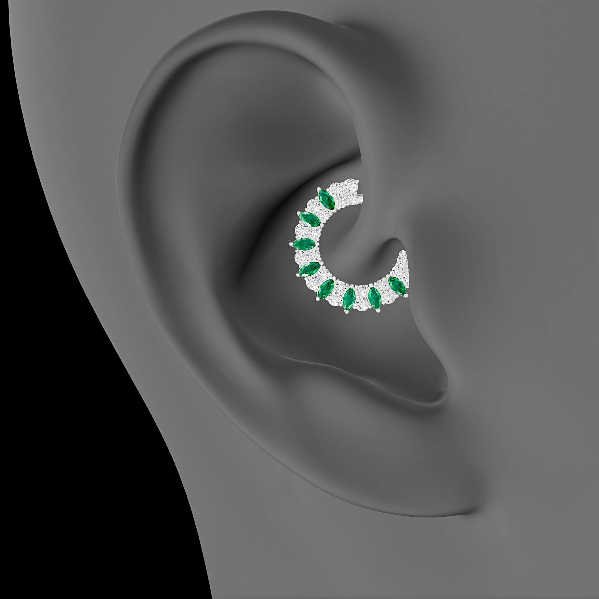 Reina | 18k White Gold 9.5 mm Emerald & Diamond Daith Piercing