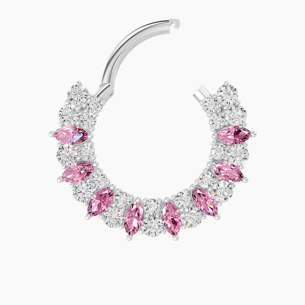 Reina | 18k White Gold 9.5 mm Pink Sapphire & Diamond Daith Piercing