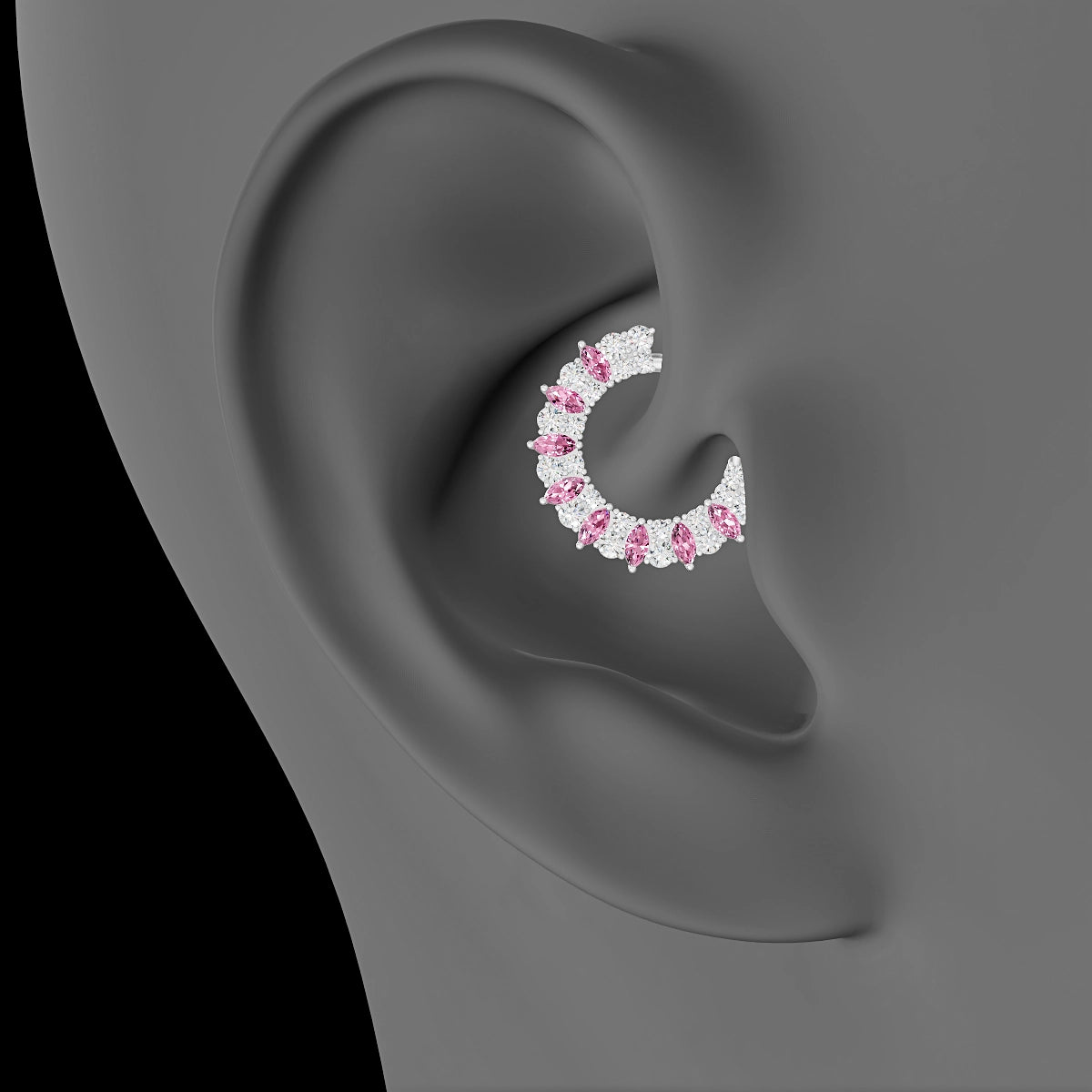 Reina | 18k White Gold 9.5 mm Pink Sapphire & Diamond Daith Piercing