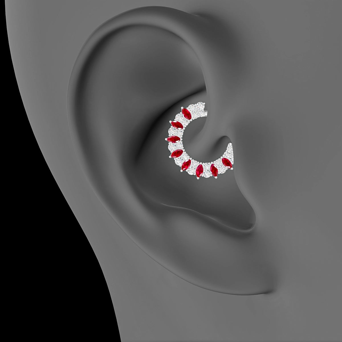 Reina | 18k White Gold 9.5 mm Ruby & Diamond Daith Piercing
