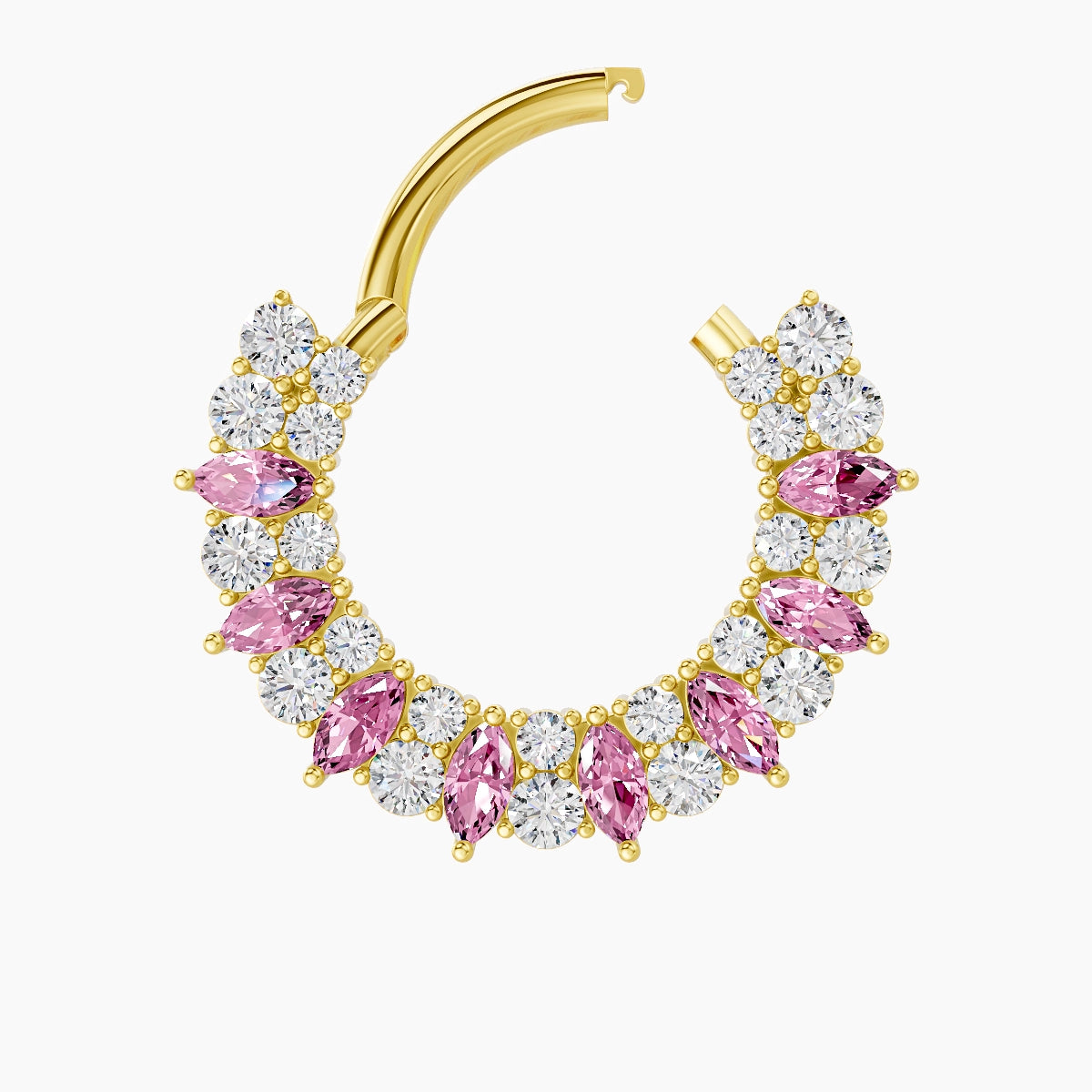 Reina | 18k Yellow Gold 9.5 mm Pink Sapphire & Diamond Daith Piercing