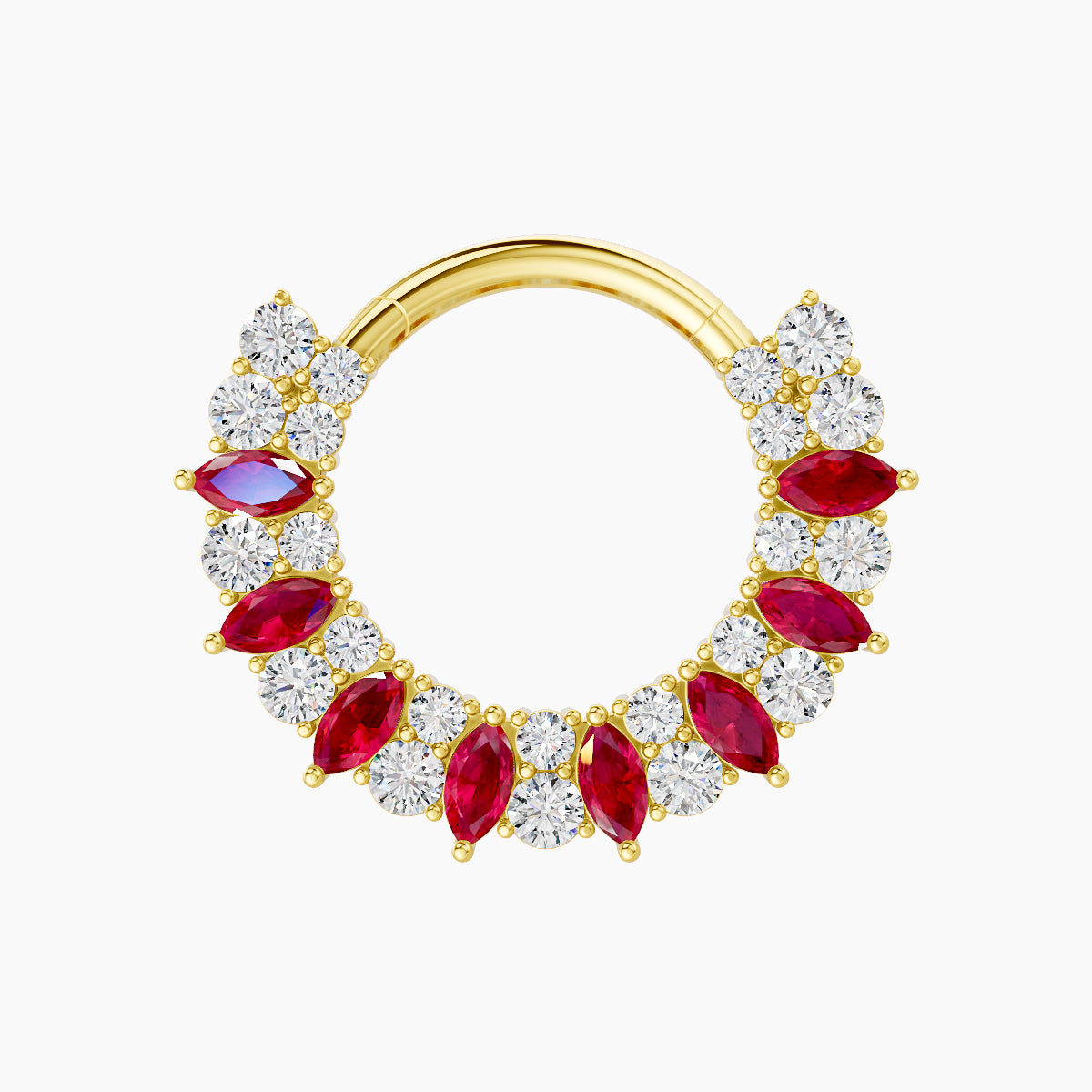 Reina | 18k Yellow Gold 9.5 mm Ruby & Diamond Daith Piercing