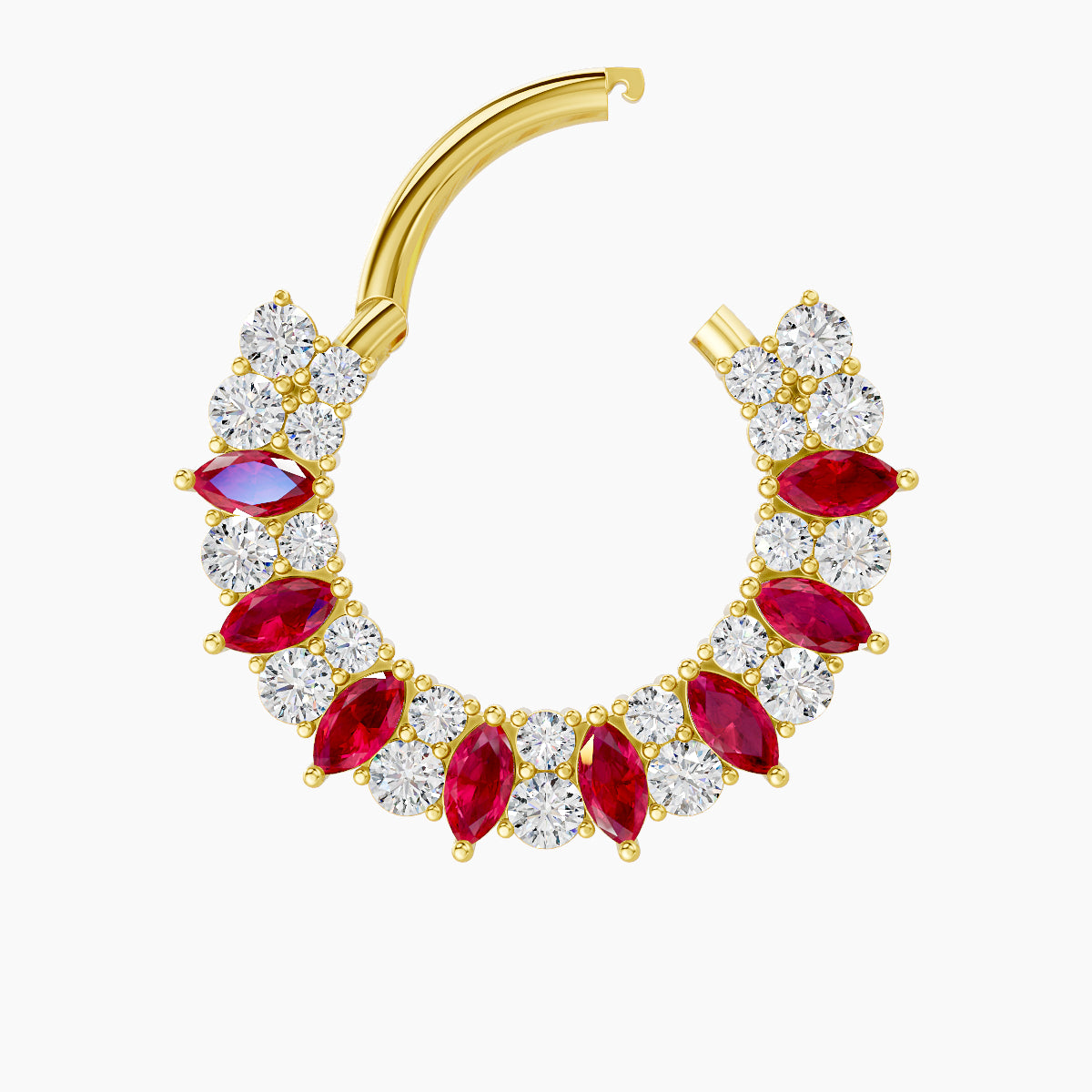 Reina | 18k Yellow Gold 9.5 mm Ruby & Diamond Daith Piercing