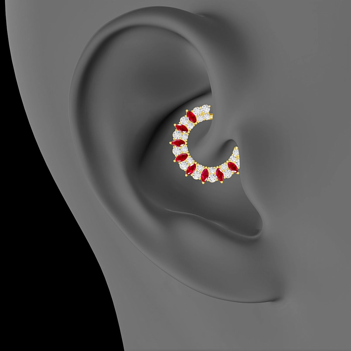 Reina | 18k Yellow Gold 9.5 mm Ruby & Diamond Daith Piercing