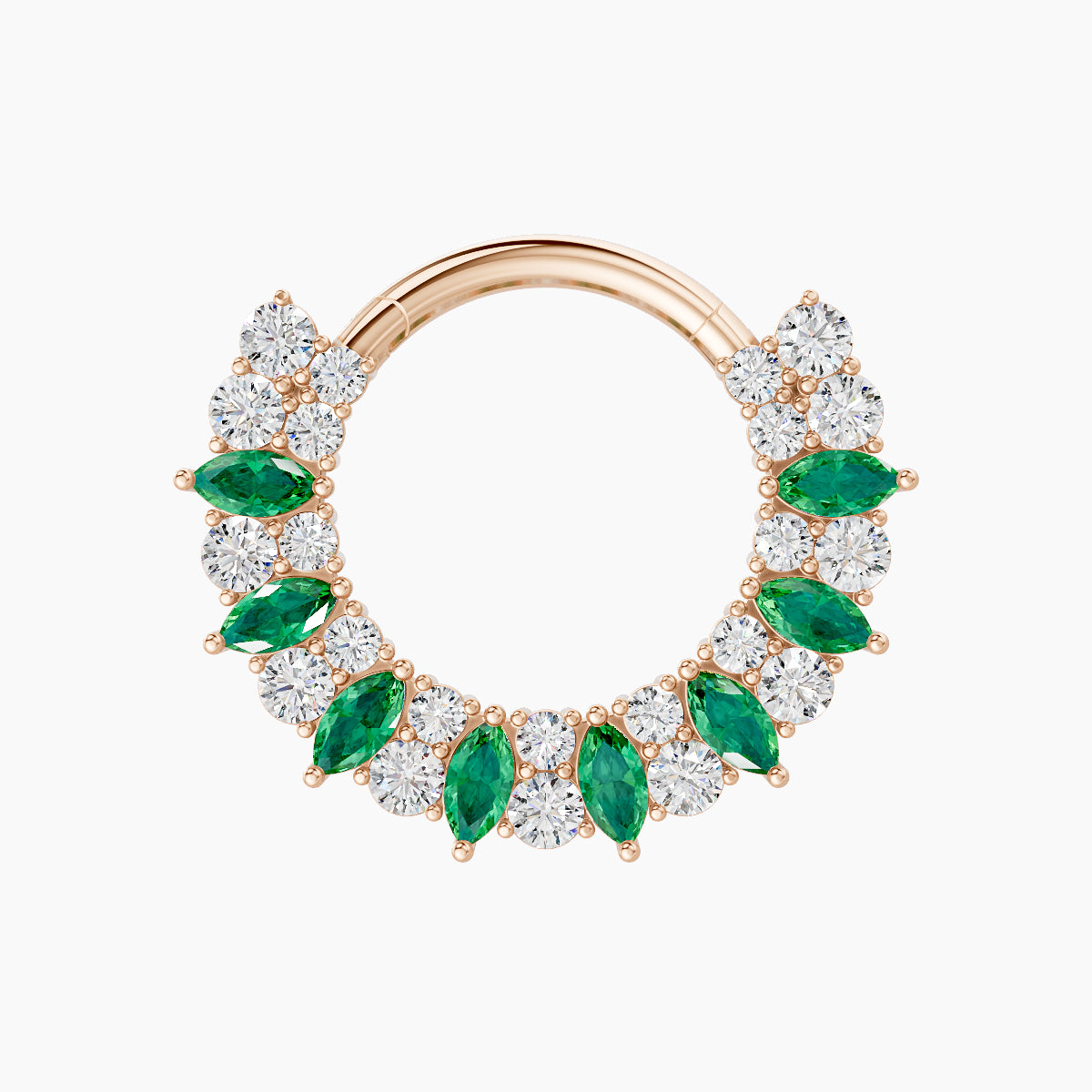 Reina | 18k Rose Gold 9.5 mm Emerald & Diamond Septum Piercing