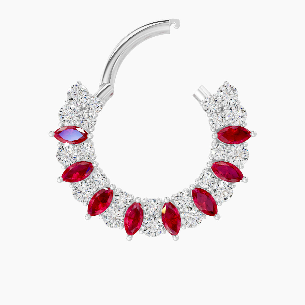 Reina | 18k White Gold 9.5 mm Ruby & Diamond Septum Piercing