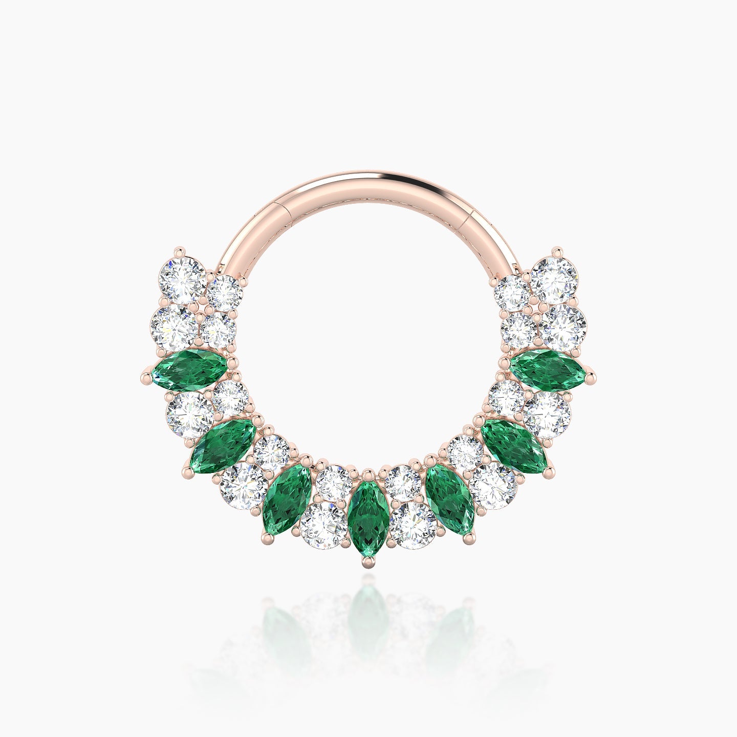 Reina | 18k Rose Gold 9.5 mm Emerald & Diamond Septum Piercing