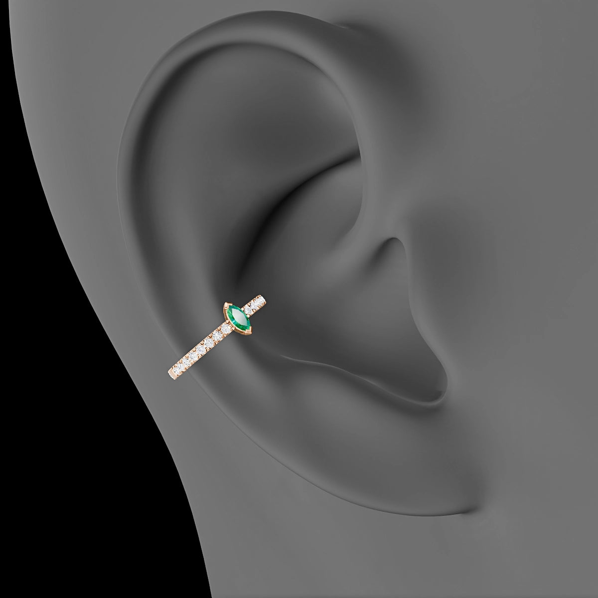 Rhea | 18k Rose Gold 11 mm Emerald & Diamond Hoop Piercing