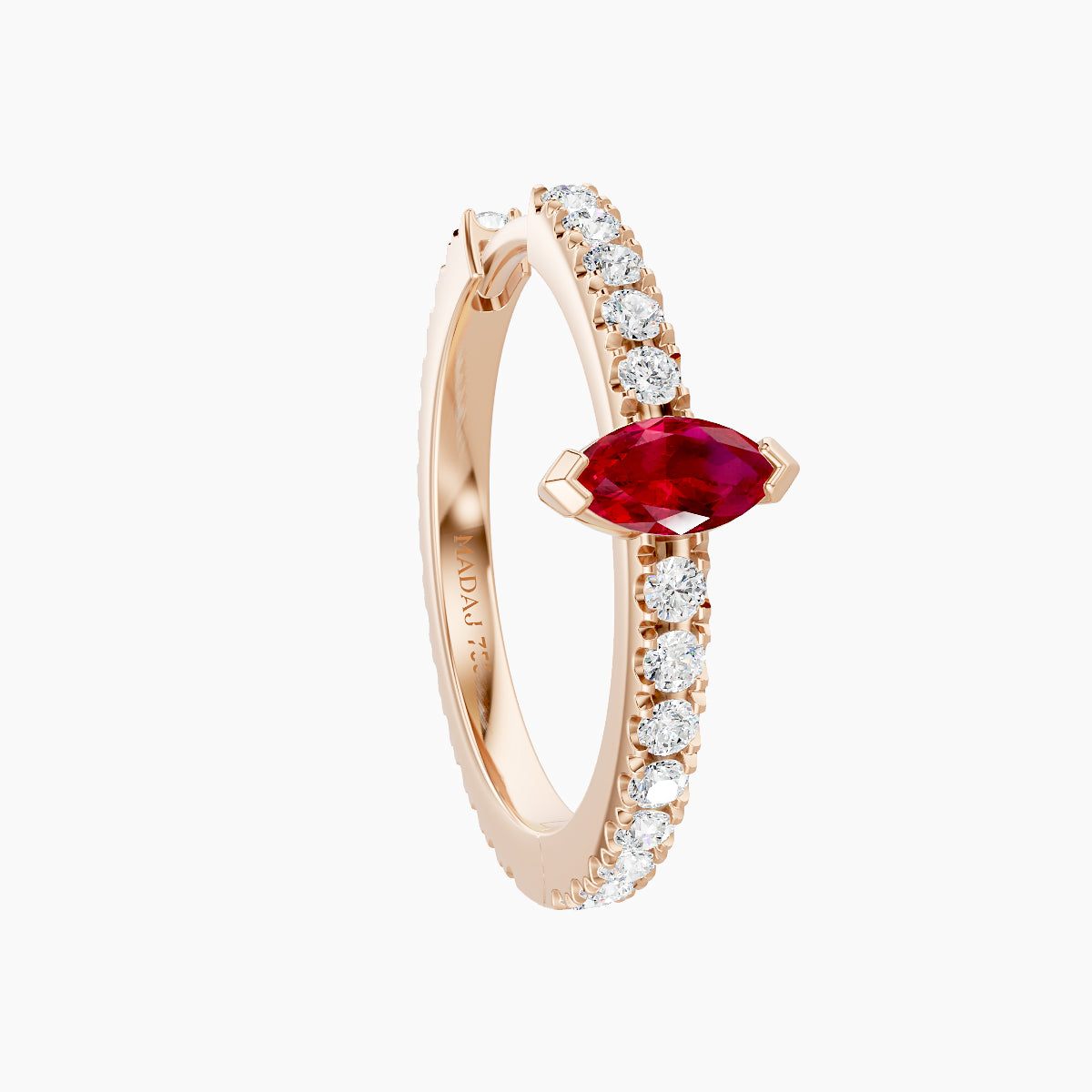 Rhea | 18k Rose Gold 11 mm Ruby & Diamond Hoop Piercing