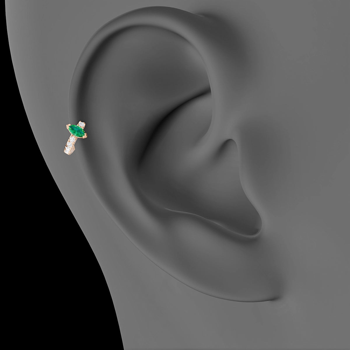 Rhea | 18k Rose Gold 5 mm Emerald & Diamond Hoop Piercing