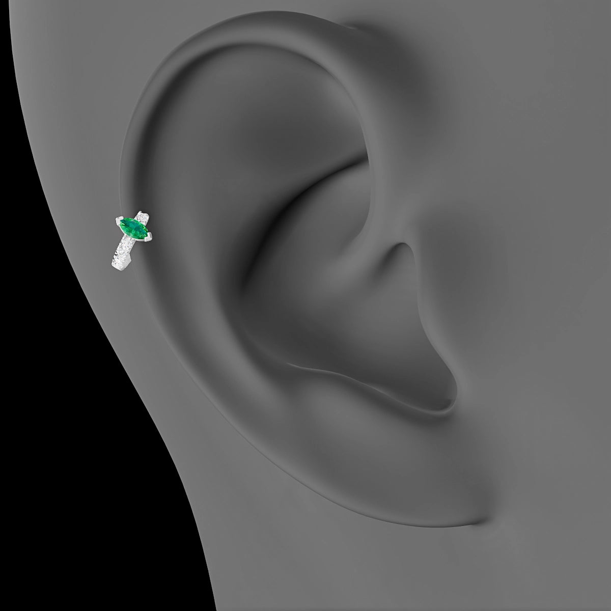 Rhea | 18k White Gold 5 mm Emerald & Diamond Hoop Piercing