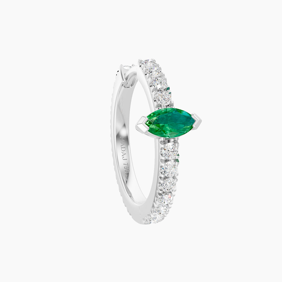 Rhea | 18k White Gold 9.5 mm Emerald & Diamond Hoop Piercing