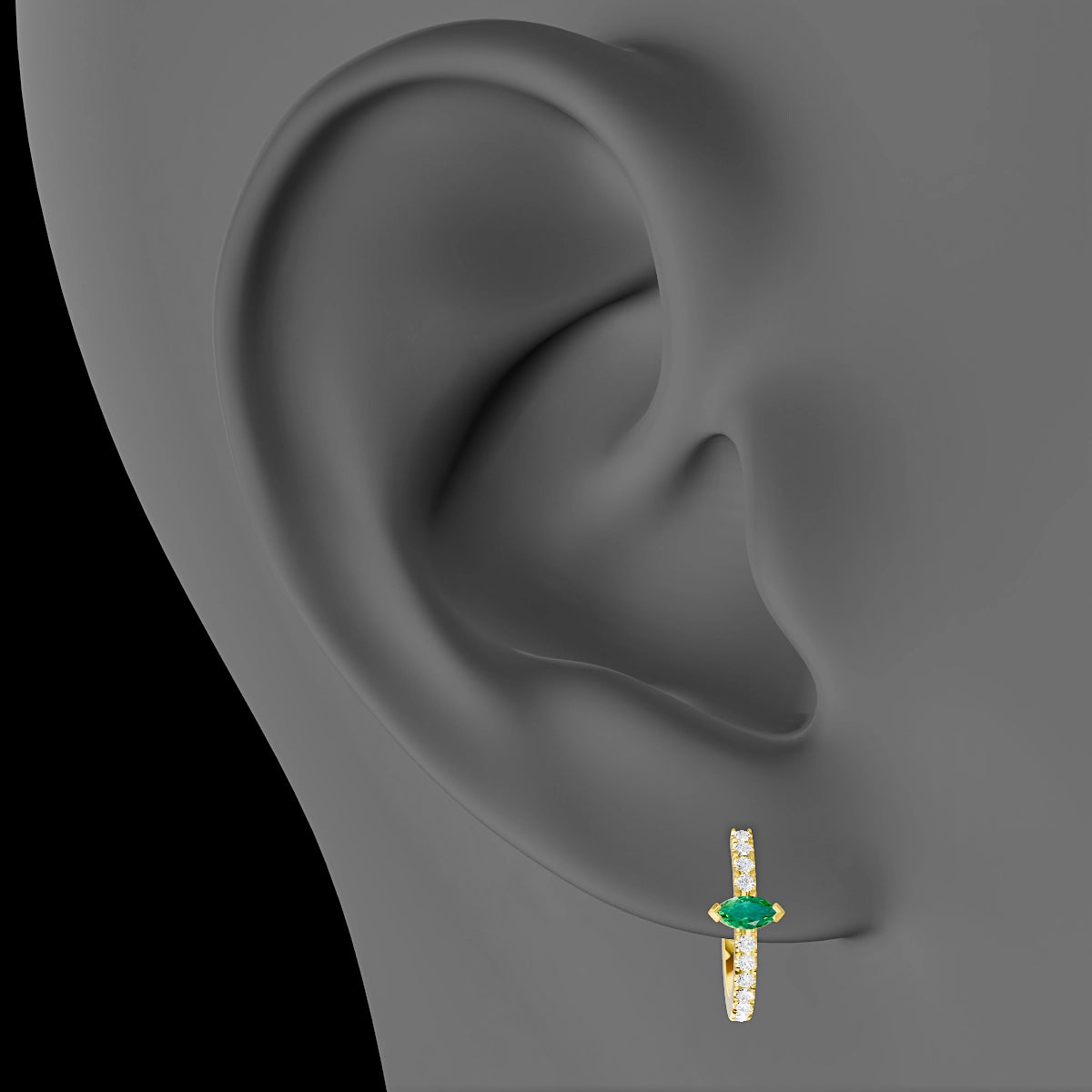 Rhea | 18k Yellow Gold 9.5 mm Emerald & Diamond Hoop Piercing