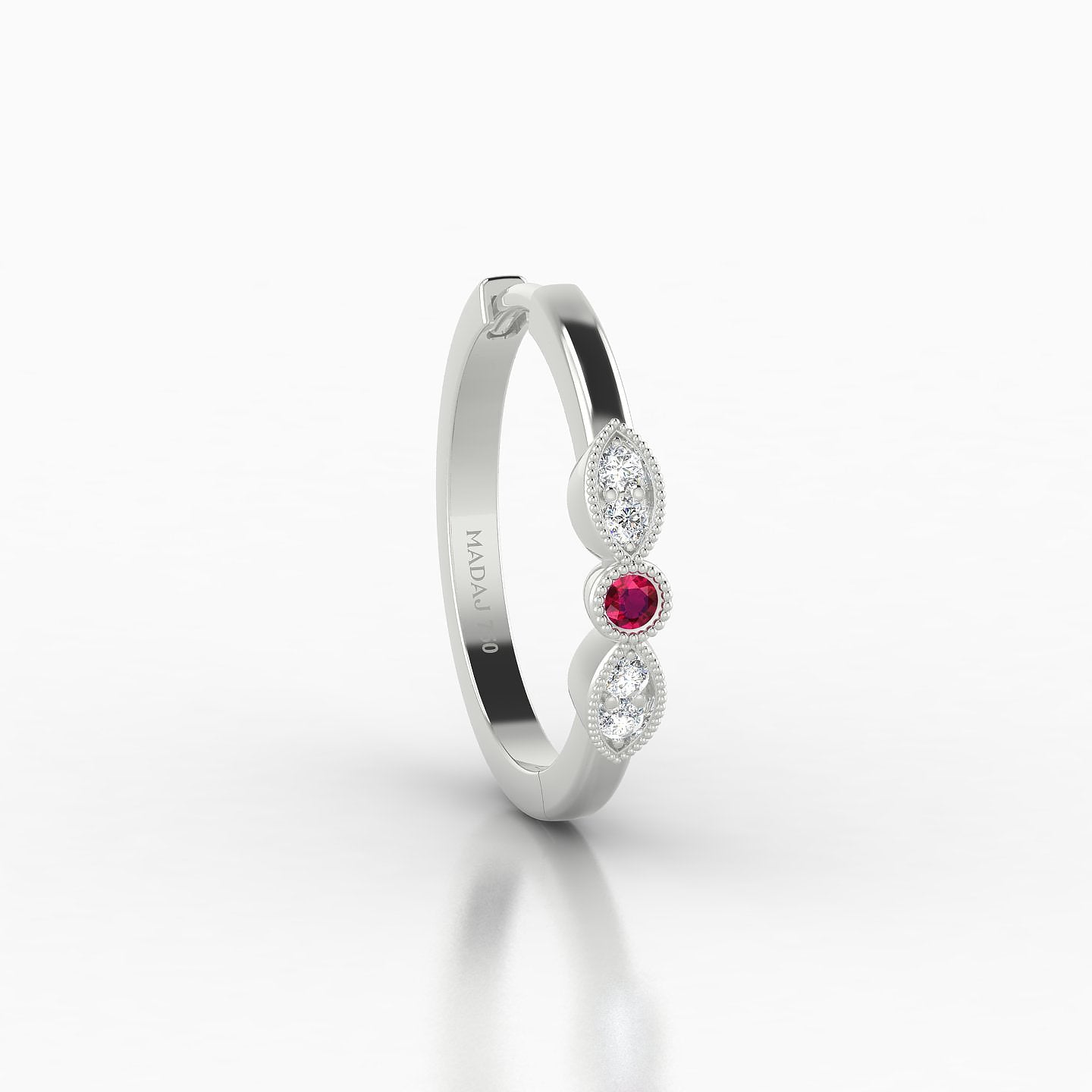 Roma | 18k White Gold 11 mm Ruby & Diamond Hoop Piercing
