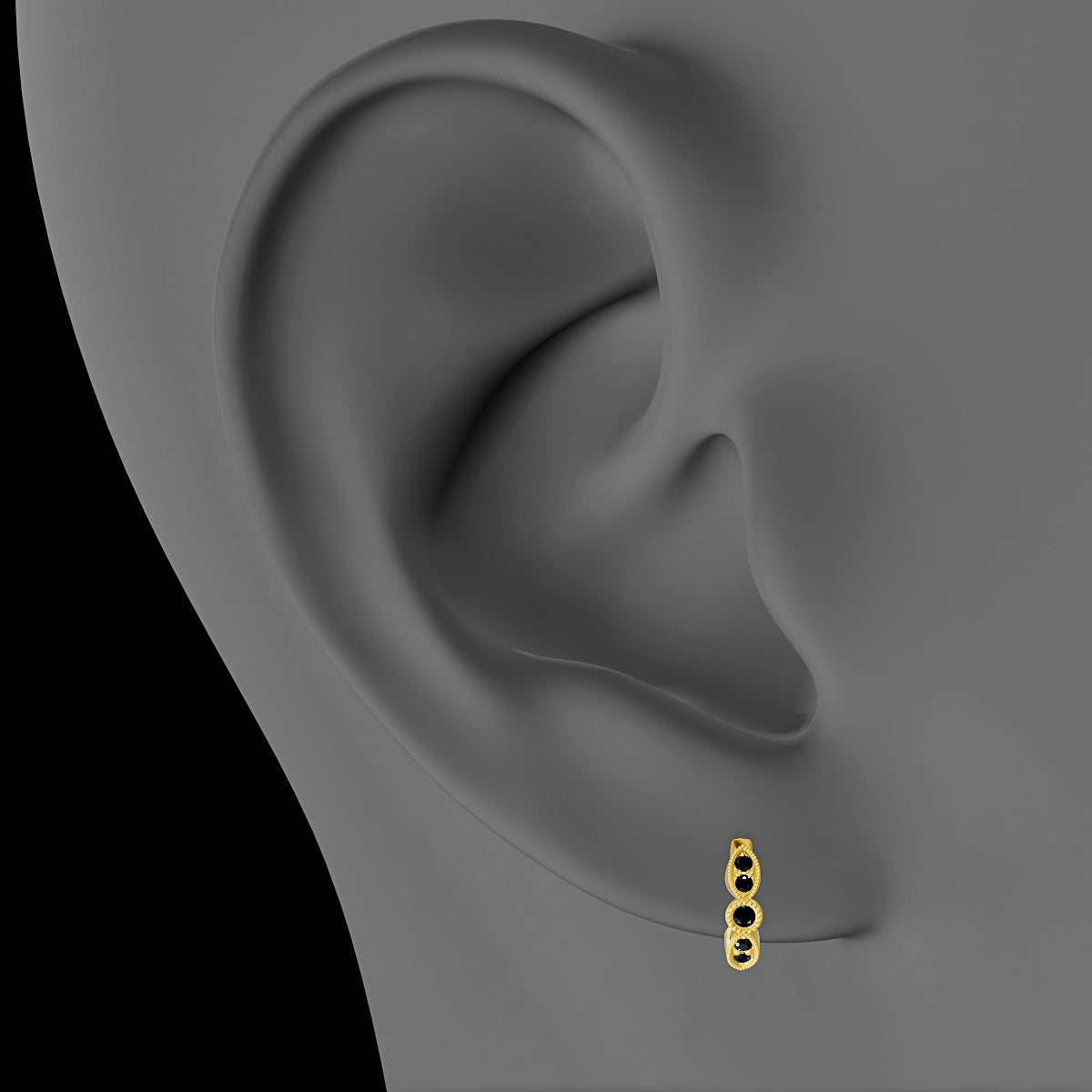 Roma | 18k Yellow Gold 6.5 mm Black Diamond Hoop Piercing