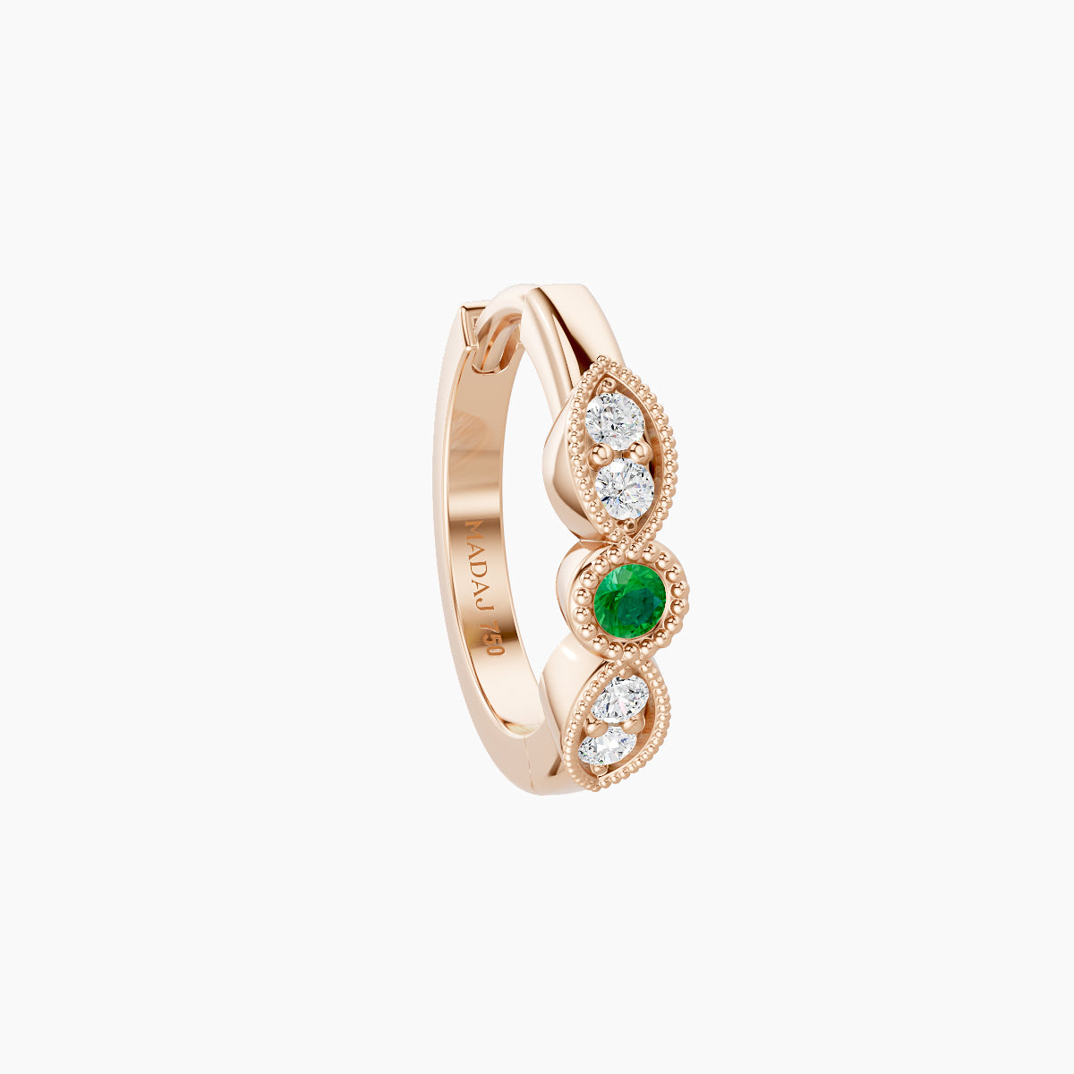 Roma | 18k Rose Gold 8 mm Emerald & Diamond Hoop Piercing