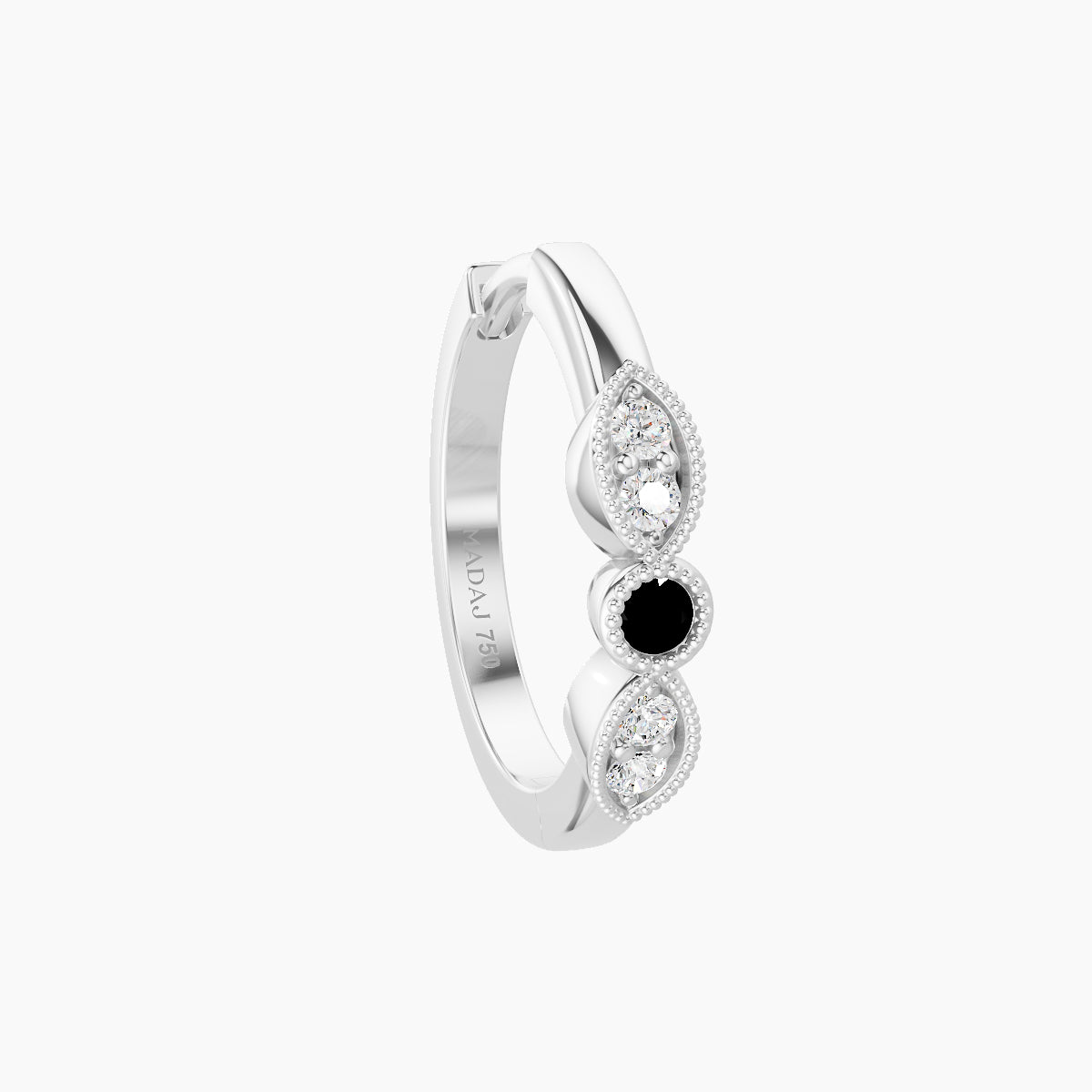 Roma | 18k White Gold 9.5 mm Black Diamond & Diamond Hoop Piercing