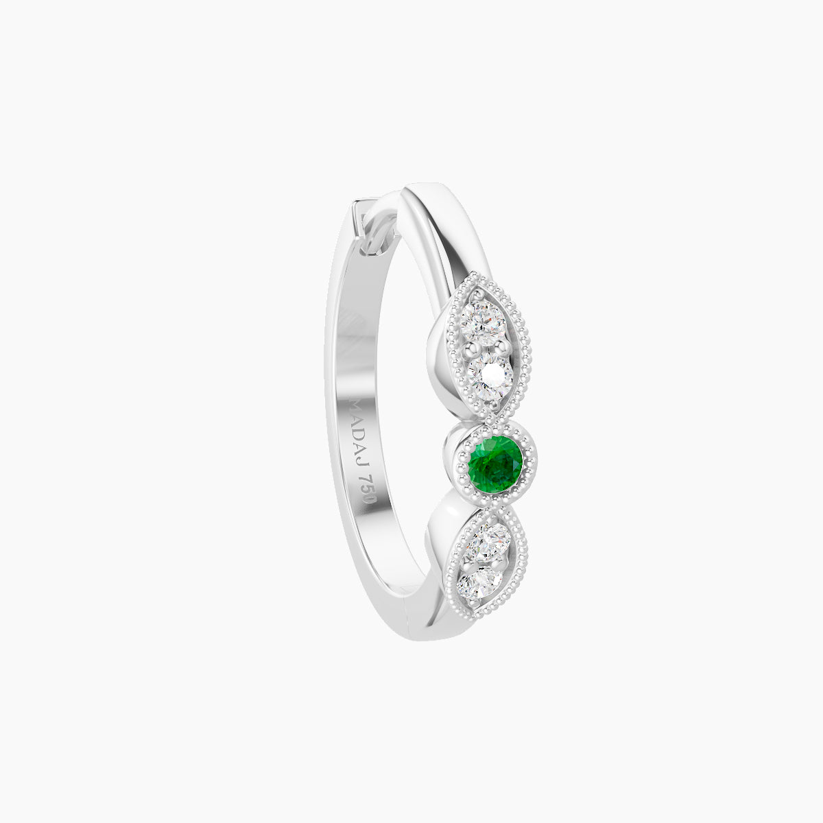 Roma | 18k White Gold 9.5 mm Emerald & Diamond Hoop Piercing