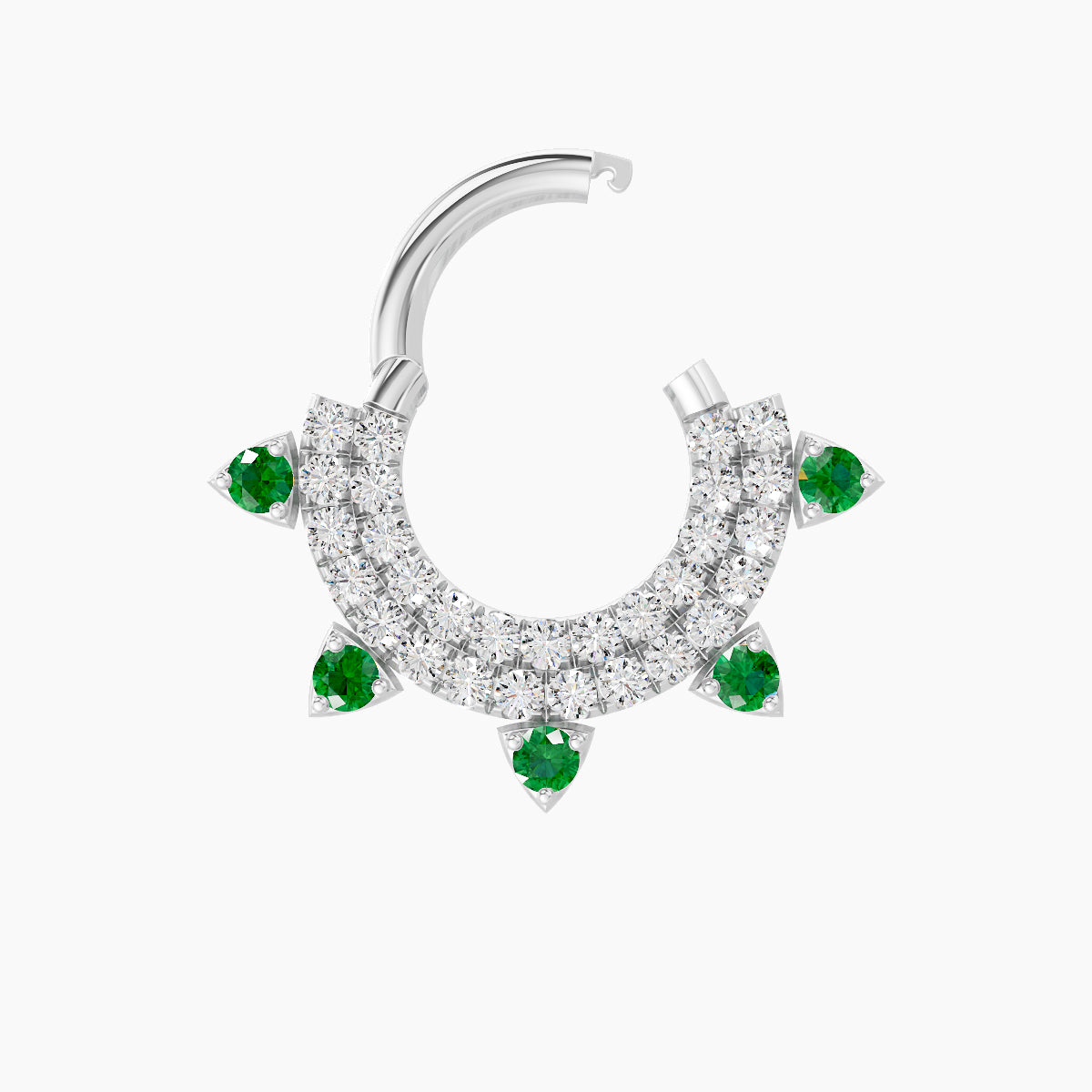 Saga | 18k White Gold 6.5 mm Emerald & Diamond Daith Piercing