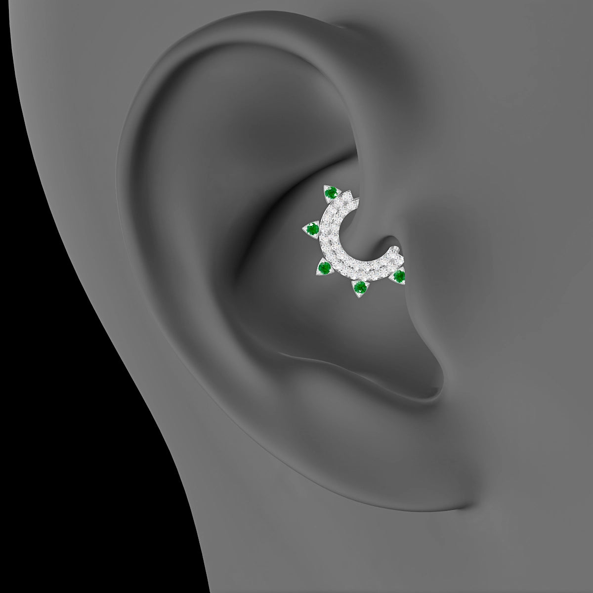 Saga | 18k White Gold 6.5 mm Emerald & Diamond Daith Piercing