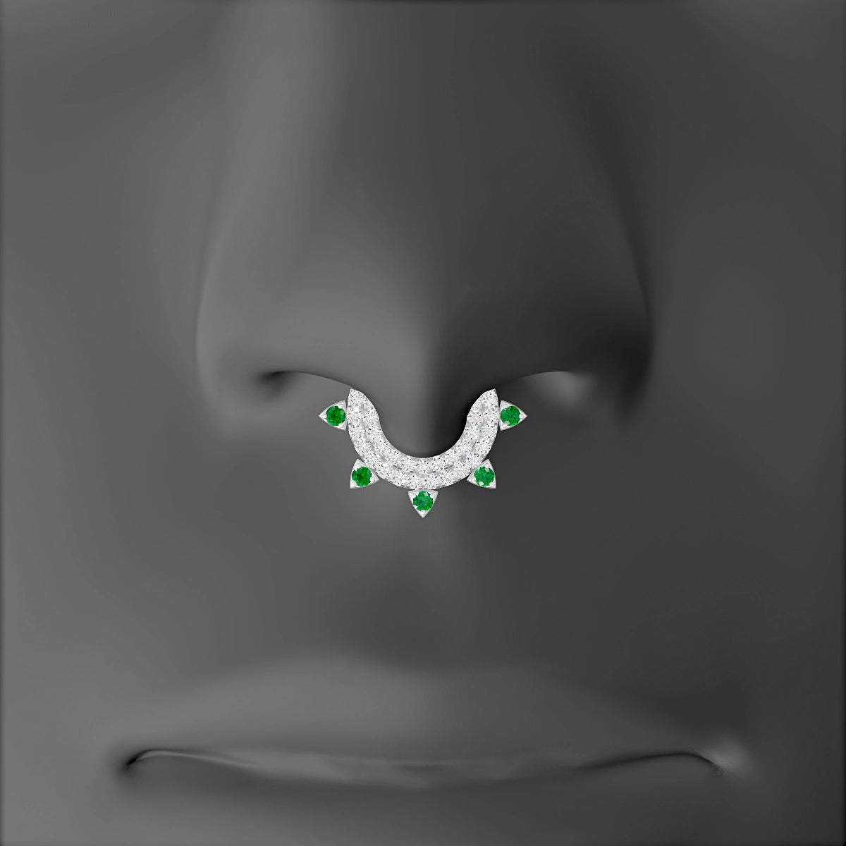Saga | 18k White Gold 6.5 mm Emerald & Diamond Septum Piercing