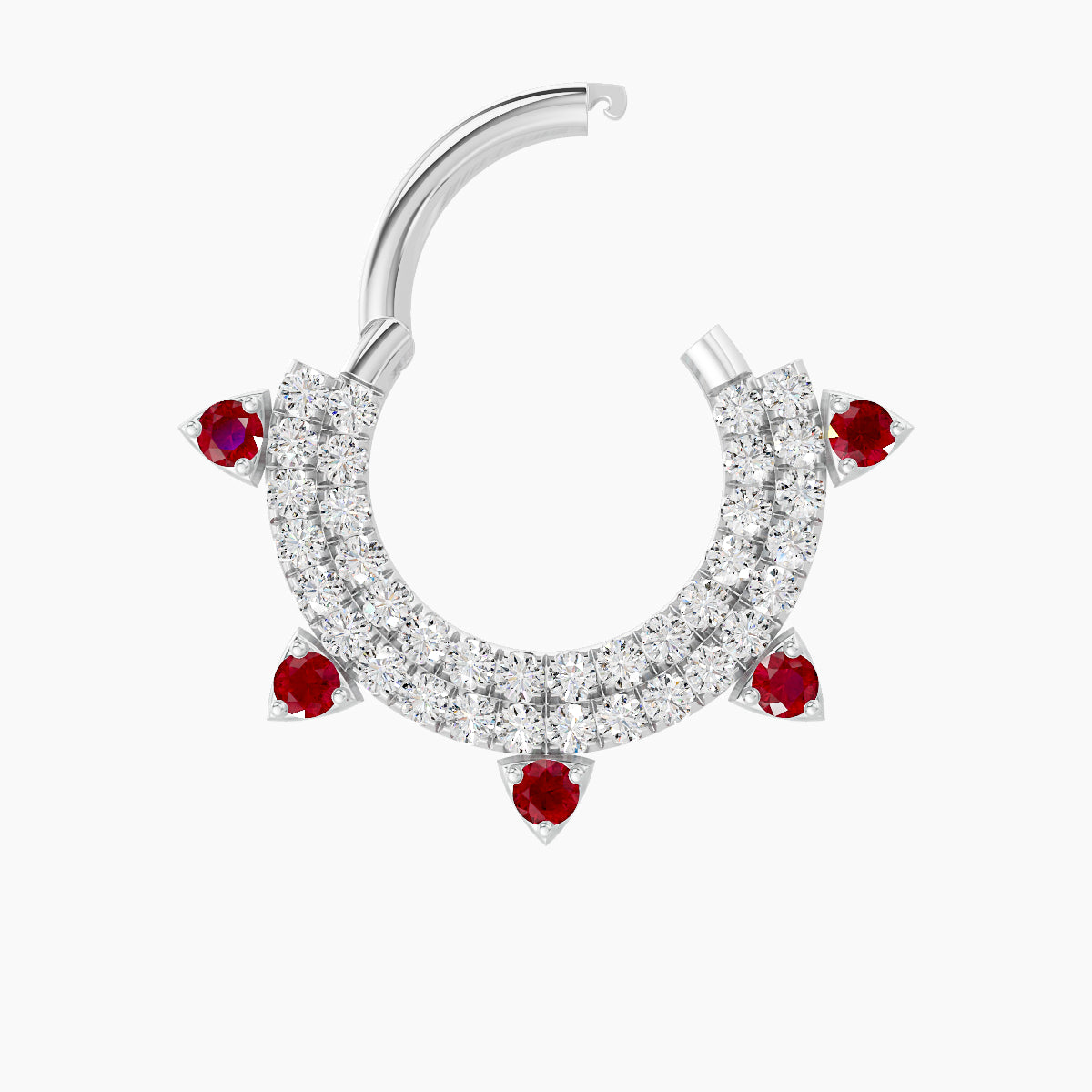 Saga | 18k White Gold 8 mm Ruby & Diamond Daith Piercing