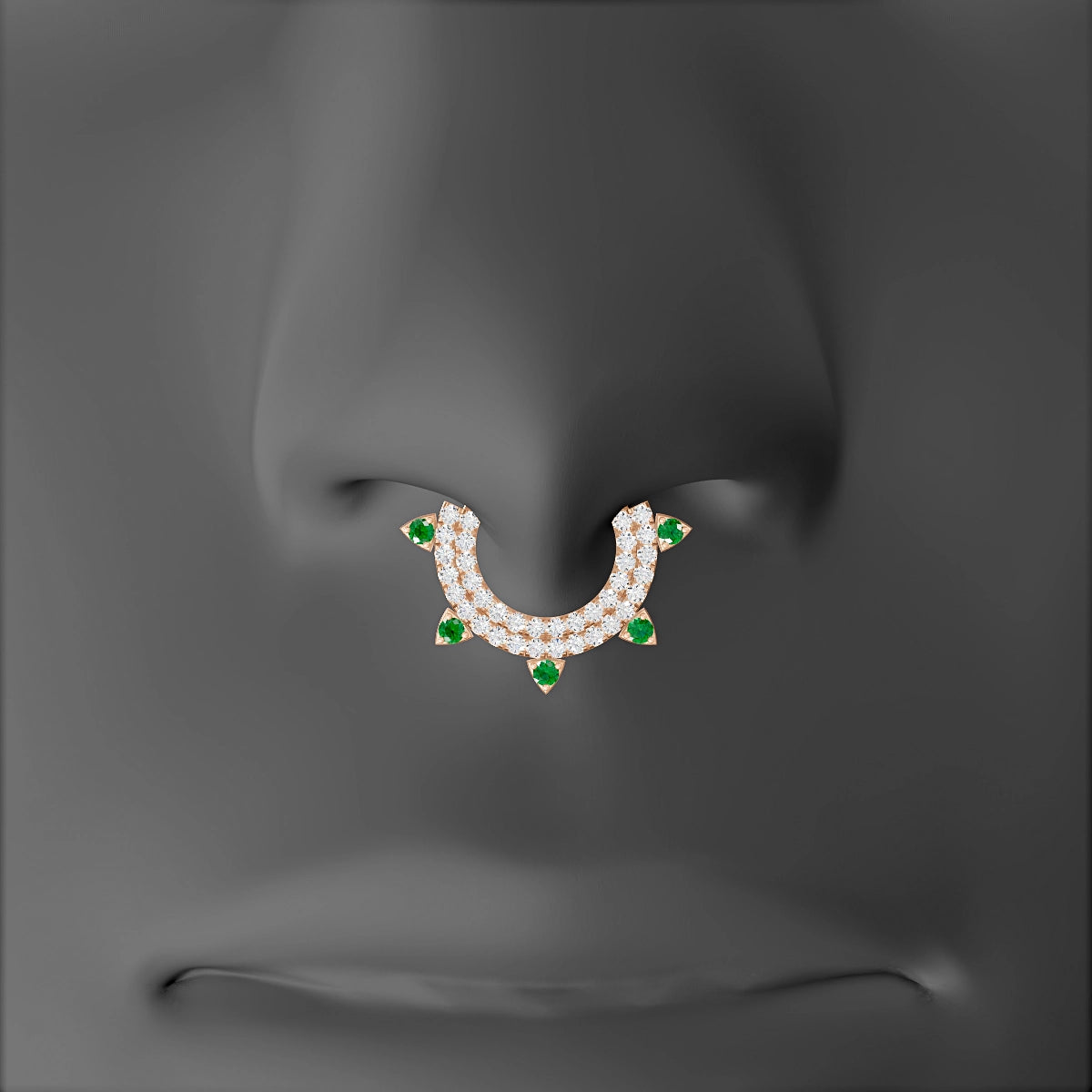 Saga | 18k Rose Gold 8 mm Emerald & Diamond Septum Piercing