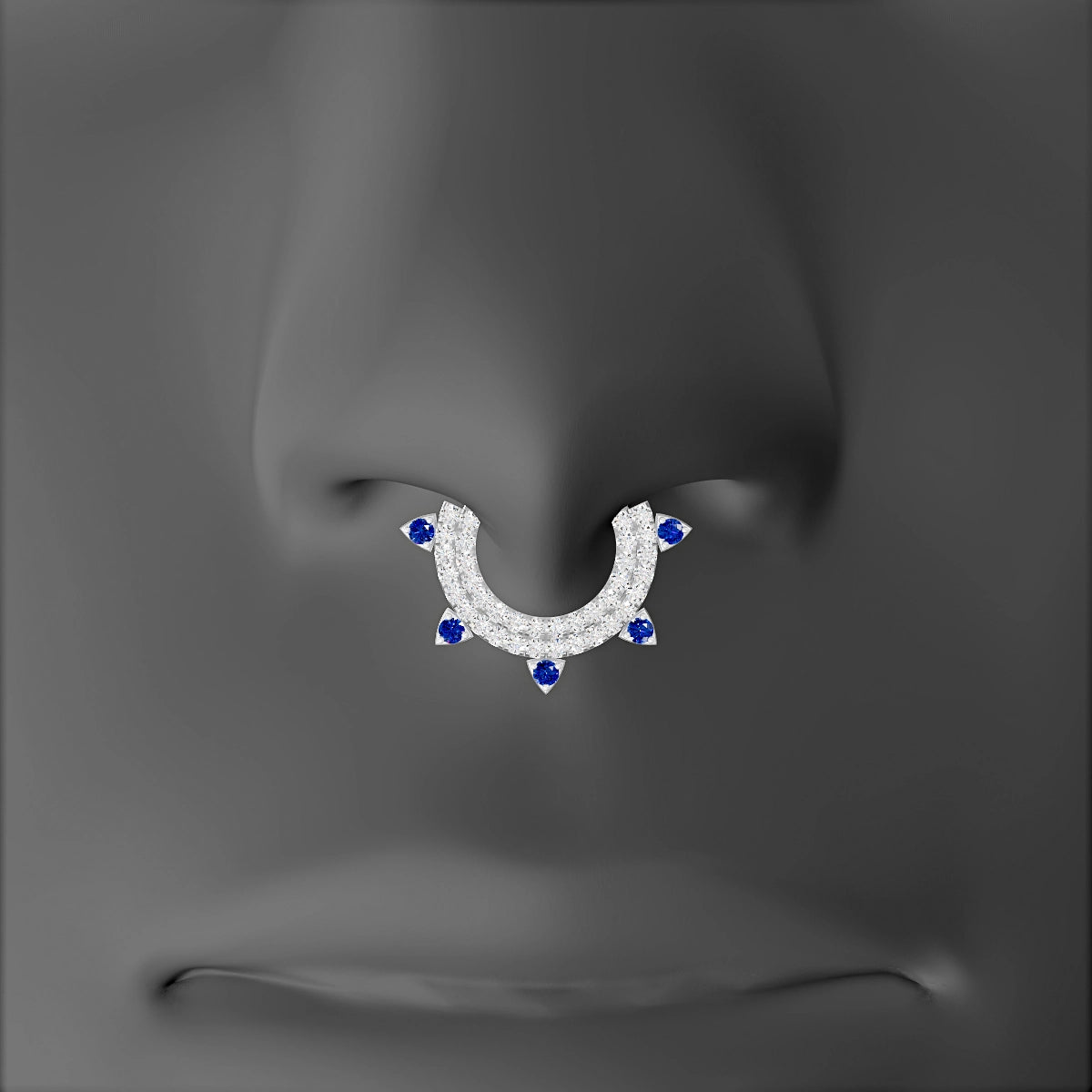 Saga | 18k White Gold 8 mm Sapphire & Diamond Septum Piercing