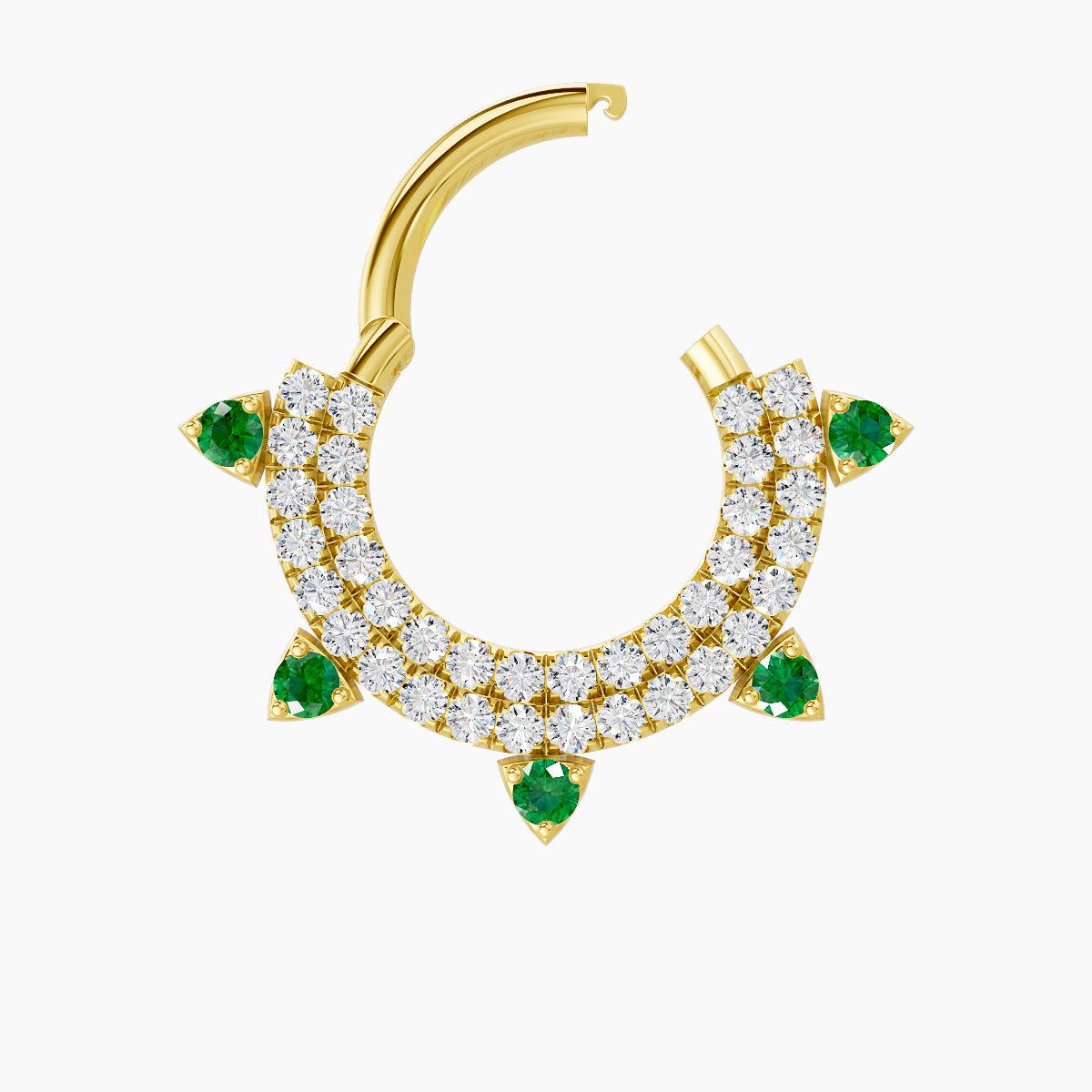 Saga | 18k Yellow Gold 8 mm Emerald & Diamond Septum Piercing