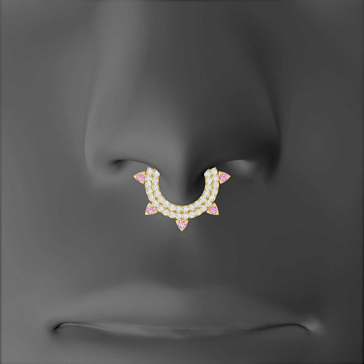 Saga | 18k Yellow Gold 8 mm Pink Sapphire & Diamond Septum Piercing