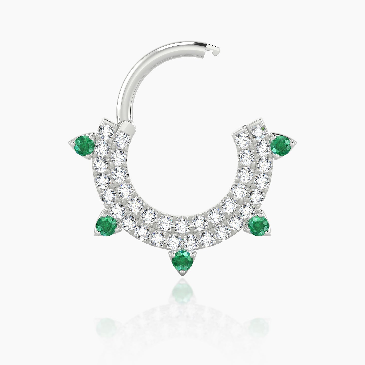 Saga | 18k White Gold 8 mm Emerald & Diamond Septum Piercing