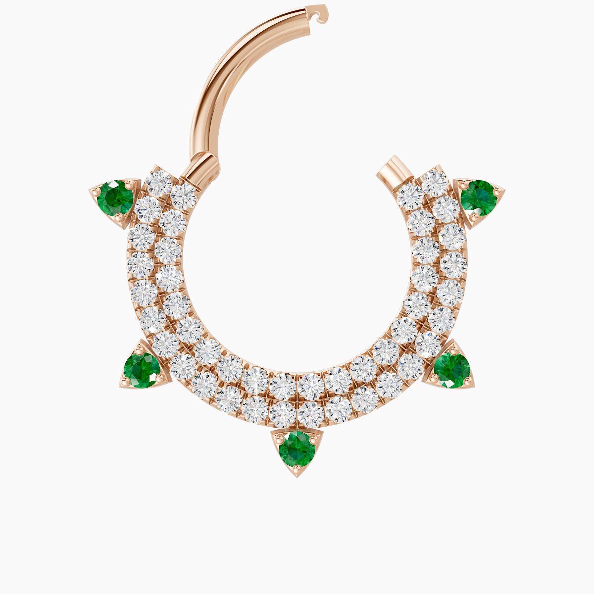 Saga | 18k Rose Gold 9.5 mm Emerald & Diamond Daith Piercing