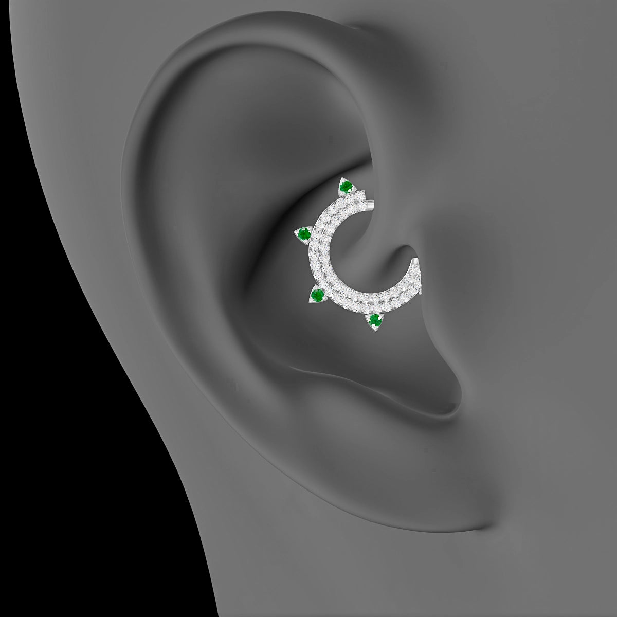 Saga | 18k White Gold 9.5 mm Emerald & Diamond Daith Piercing