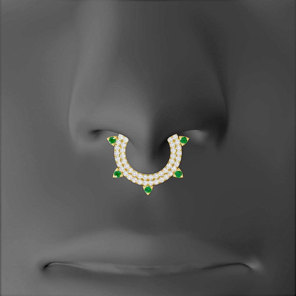 Saga | 18k Yellow Gold 9.5 mm Emerald & Diamond Septum Piercing