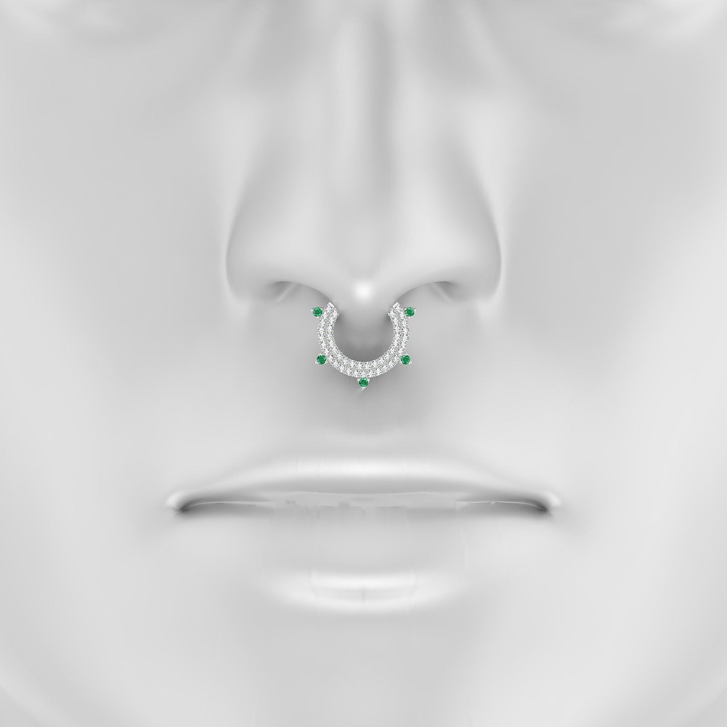 Saga | 18k White Gold 9.5 mm Emerald & Diamond Septum Piercing