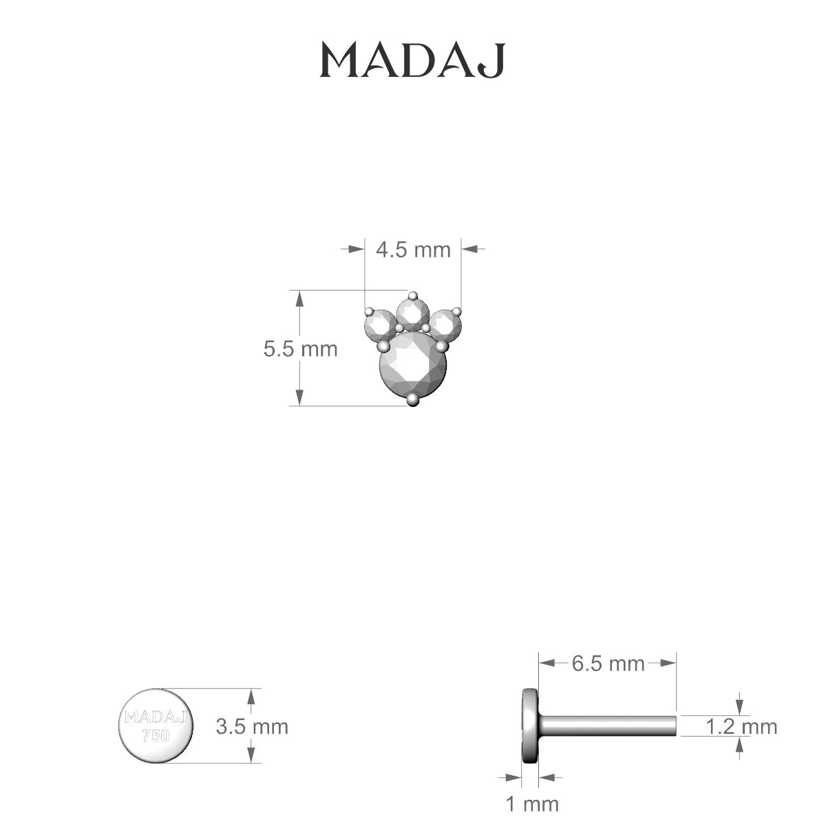 Sedna | 18k White Gold 5.5 mm 6.5 mm Diamond Piercing