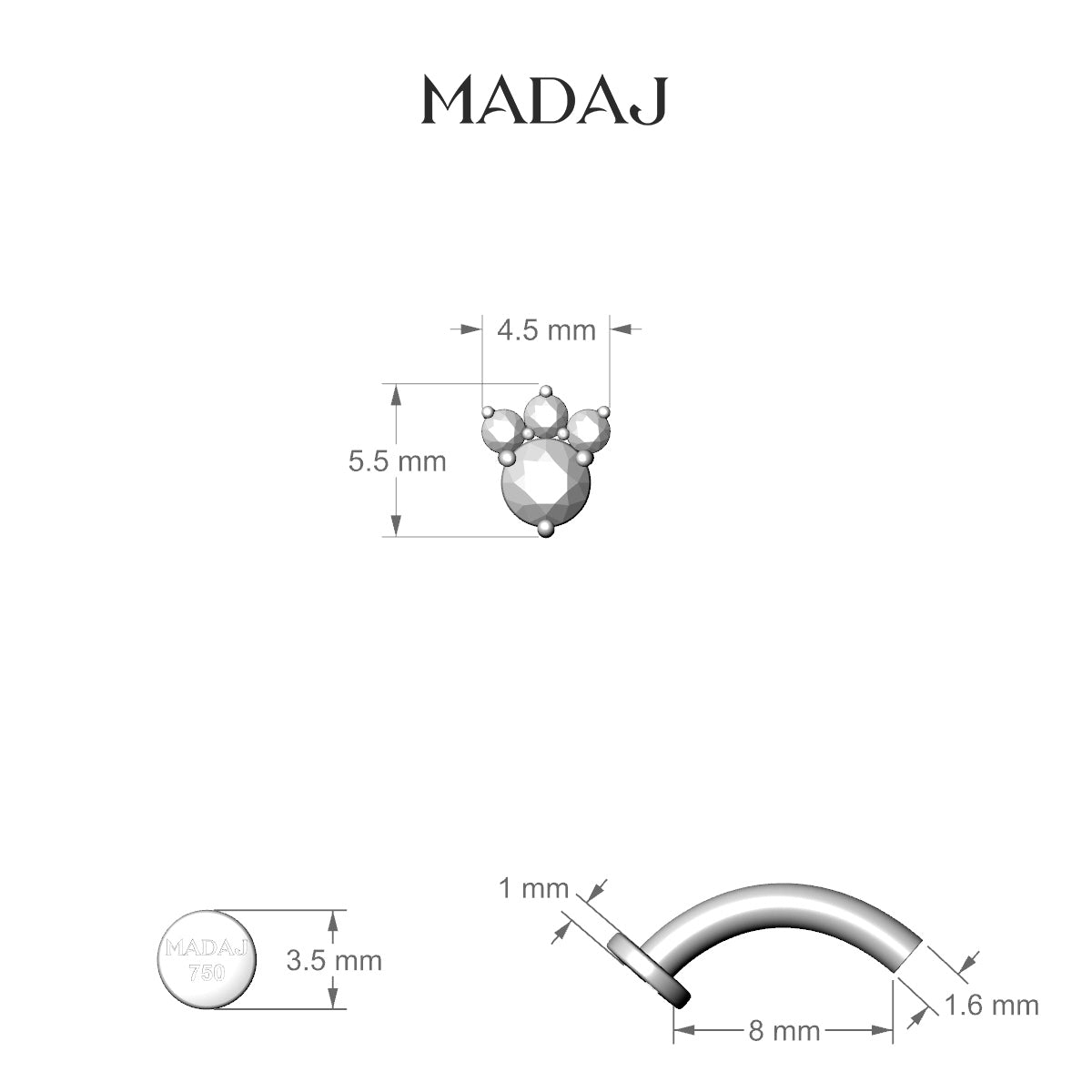 Sedna | 18k Rose Gold 8 mm 5.5 mm Ruby & Diamond Floating Navel Piercing