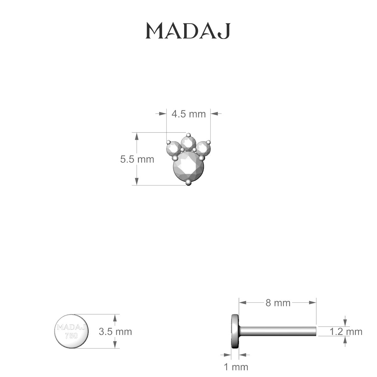 Sedna | 18k White Gold 8 mm 5.5 mm Emerald & Diamond Piercing