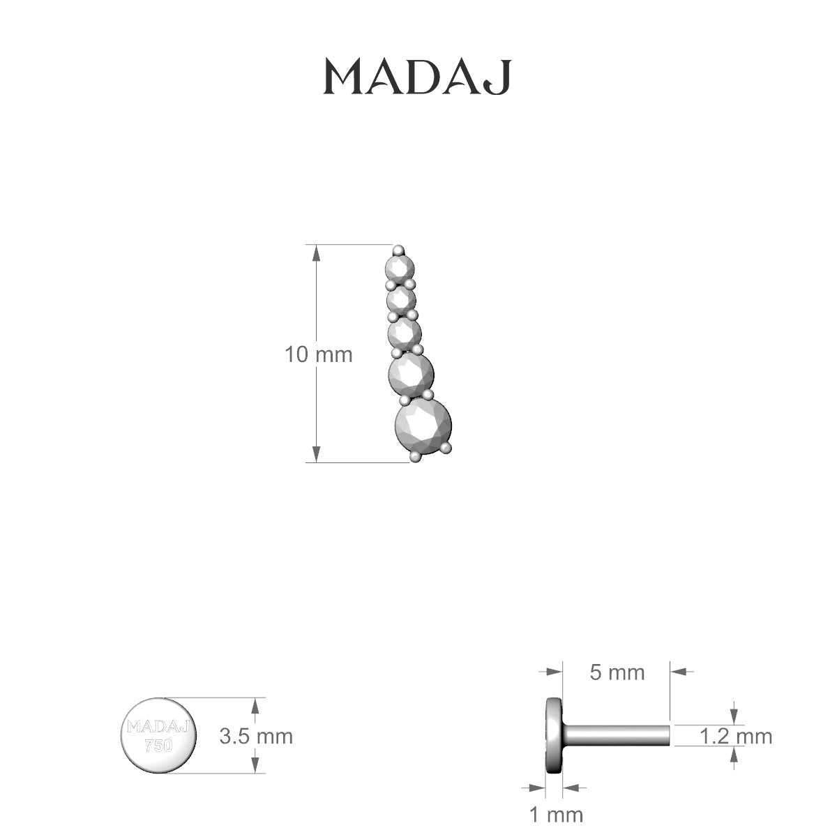 Serthus | 18k Yellow Gold 10 mm 5 mm Long Diamond Right Piercing